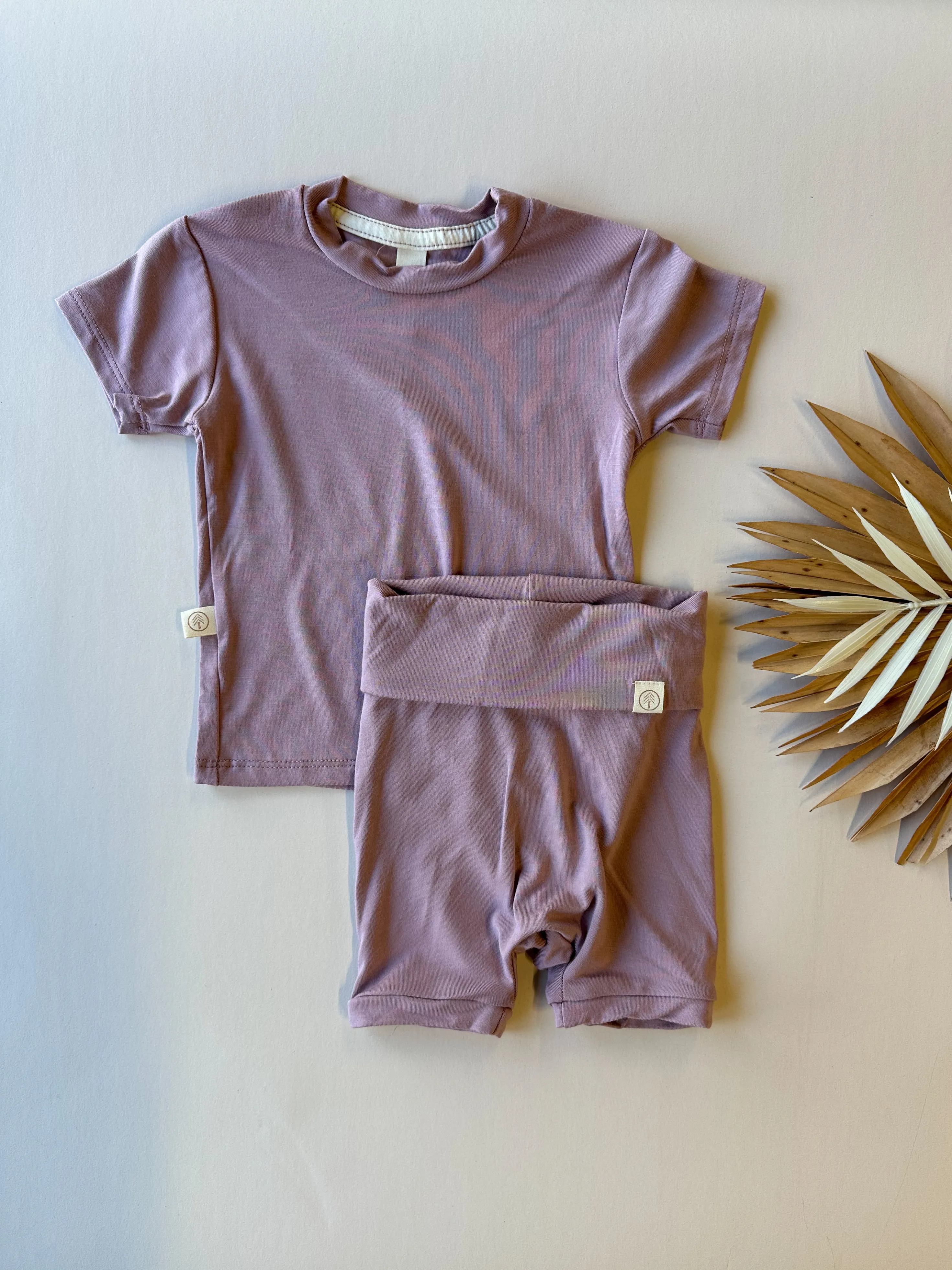 0/3m, 3/6m | Fold Over Shorties and Short Sleeve Tee Set | Periwinkle | Luxury Bamboo