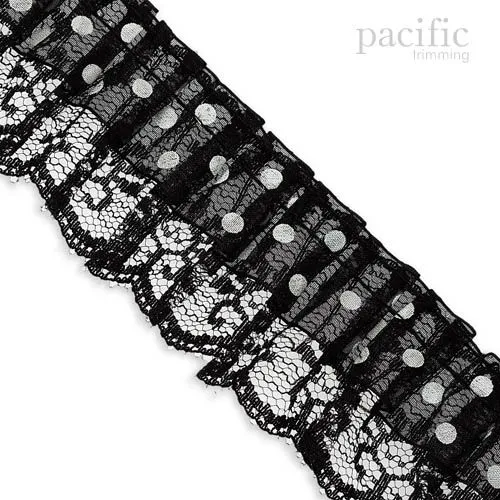 1 3/4" 2-Layers Dot Sheer/Lace Ruffle Trim :280049RF