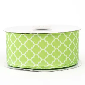 10 Yards 1.5" Apple Green Grosgrain Geometric Pattern Quatrefoil Ribbon