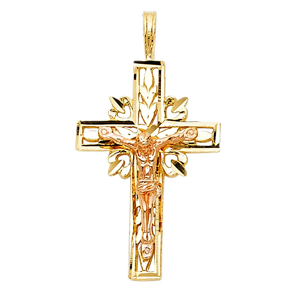 14K Gold Crucifix Charm Pendant with 1.2mm Singapore Chain Necklace