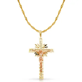 14K Gold Crucifix Charm Pendant with 1.8mm Singapore Chain Necklace