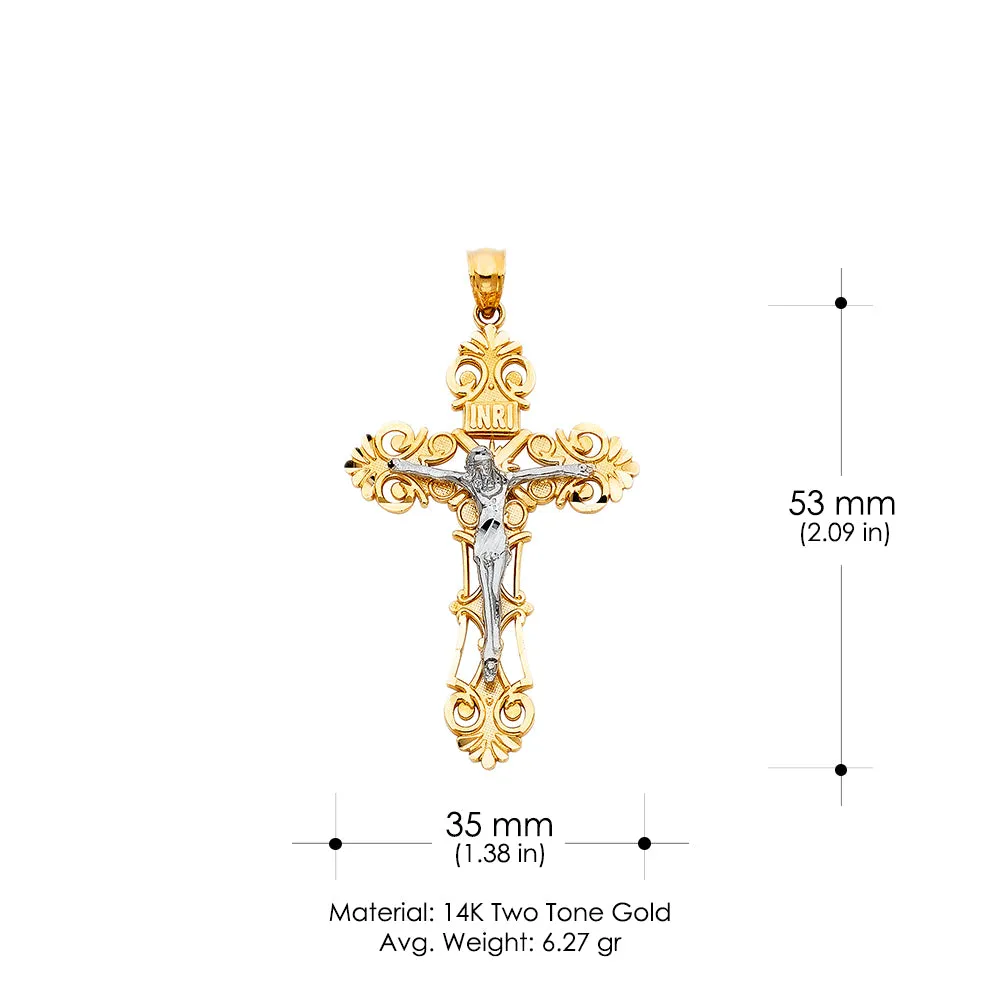 14K Gold Crucifix Charm Pendant with 1.8mm Singapore Chain Necklace