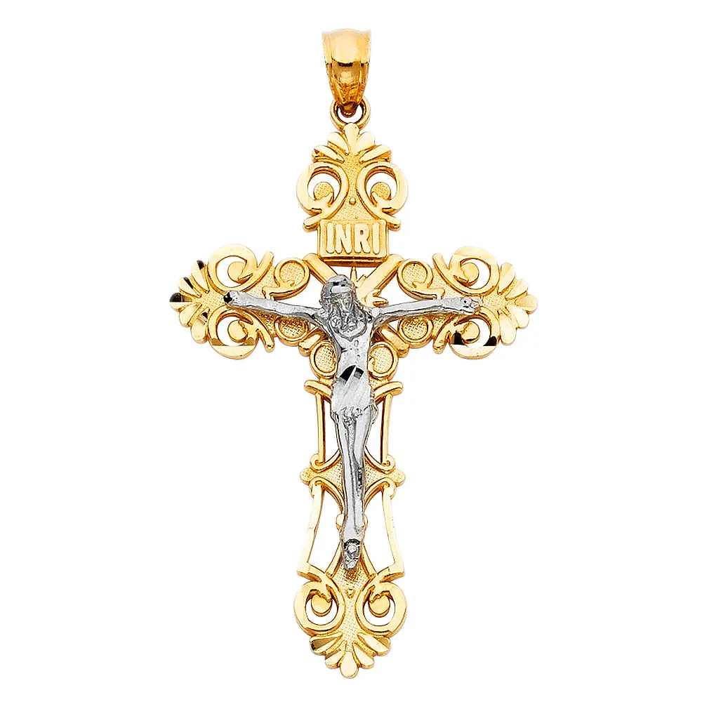 14K Gold Crucifix Charm Pendant with 1.8mm Singapore Chain Necklace