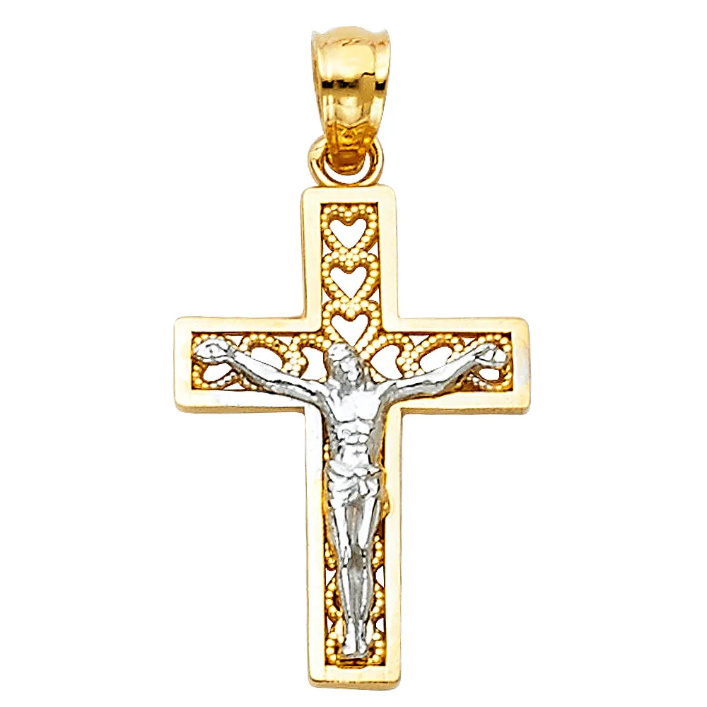 14K Gold Crucifix Cross Pendant with 1.2mm Singapore Chain