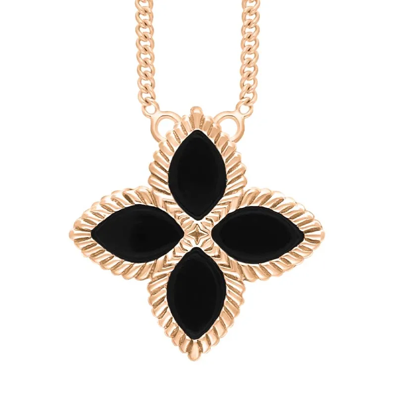 18ct Rose Gold Whitby Jet Eden Large Marquise Flower Necklace