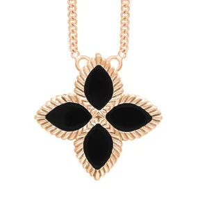 18ct Rose Gold Whitby Jet Eden Large Marquise Flower Necklace