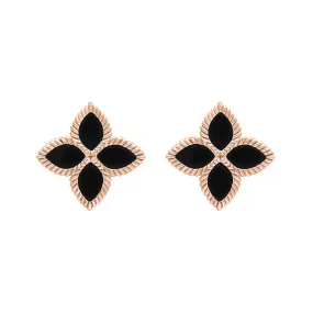 18ct Rose Gold Whitby Jet Eden Marquise Flower Stud Earrings