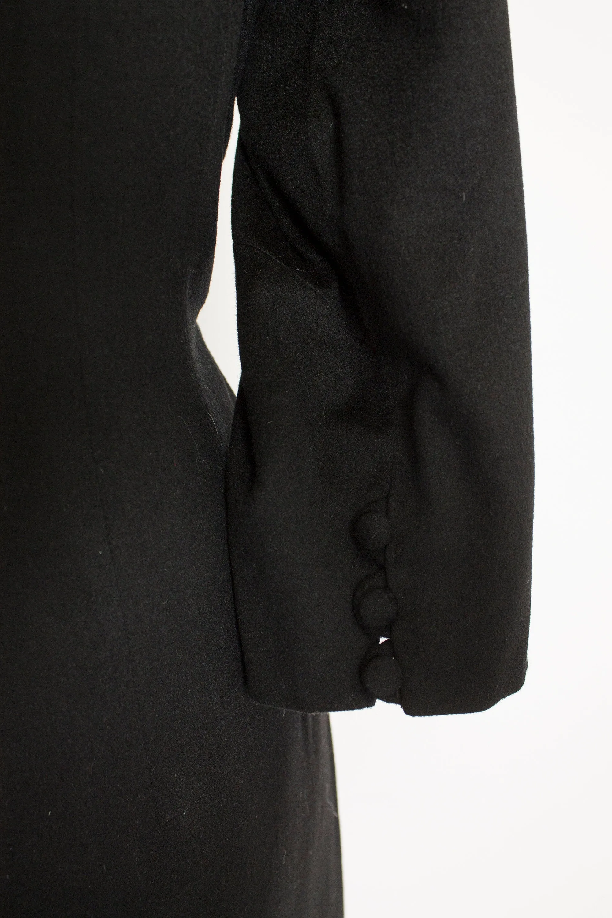 1950s Dress Black Wool Silk Fitted Wiggle Day M