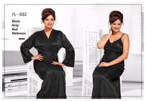 2 Pcs Black FL-632 - Flourish Exclusive Bridal Nighty Set Collection