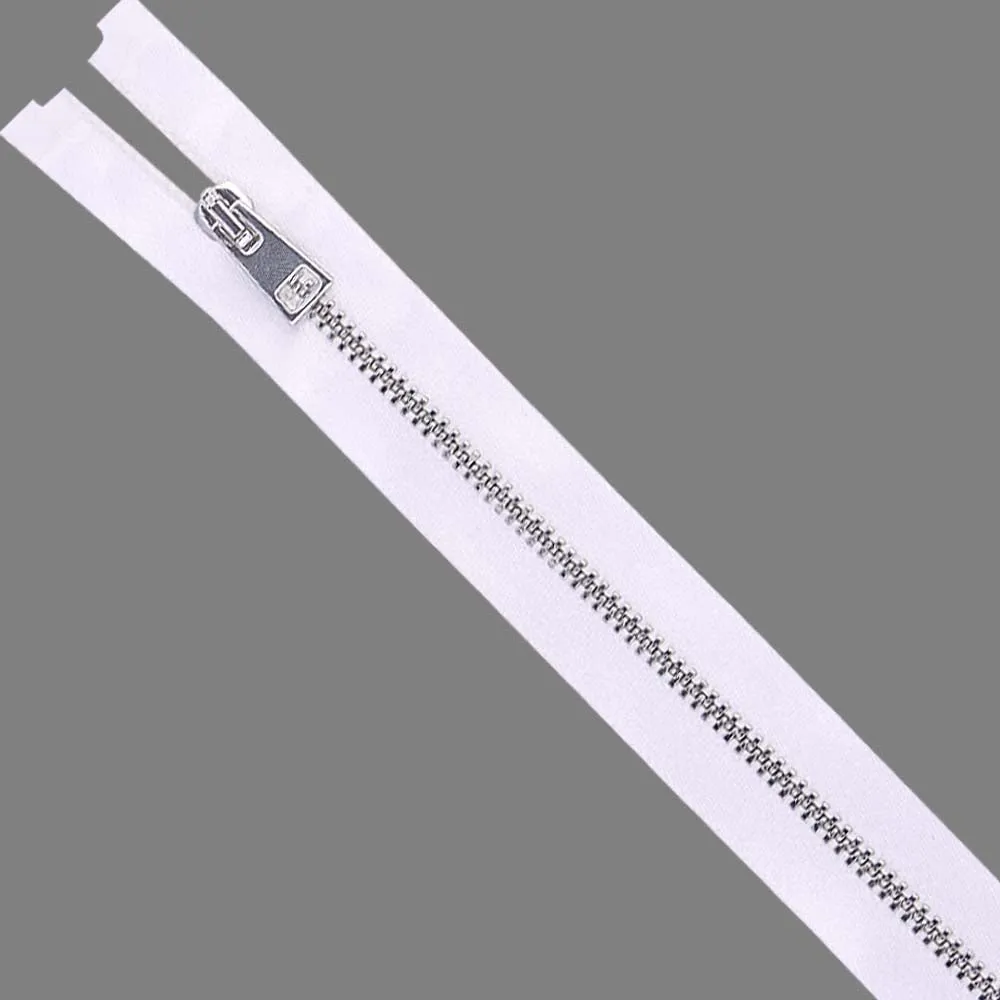 #3 Silver with White Glossy Soft Shiny White Satin Tape Zipper