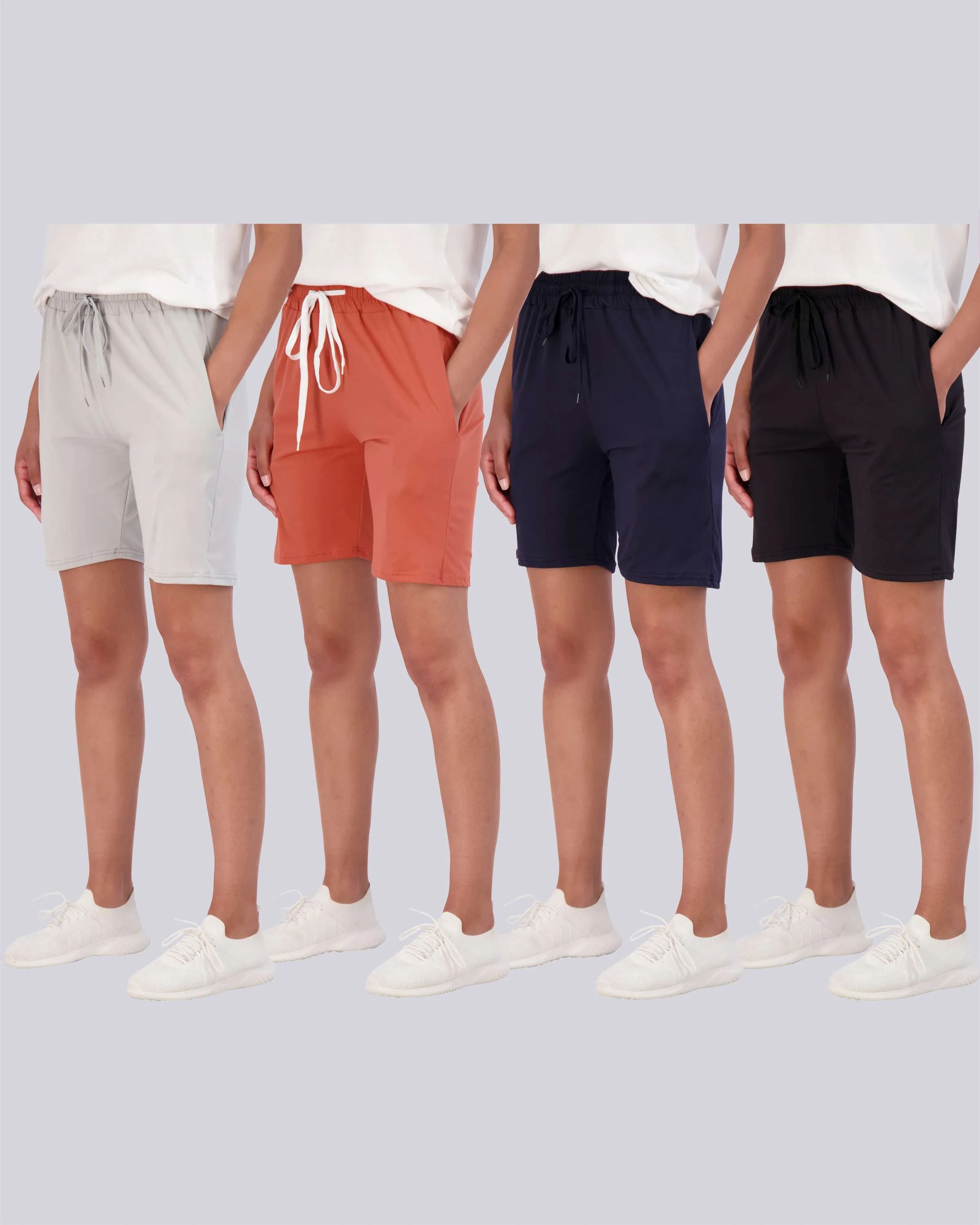 4 Pack: Women's 7 Bermuda Long High Waisted Shorts (Available in Plus Size)