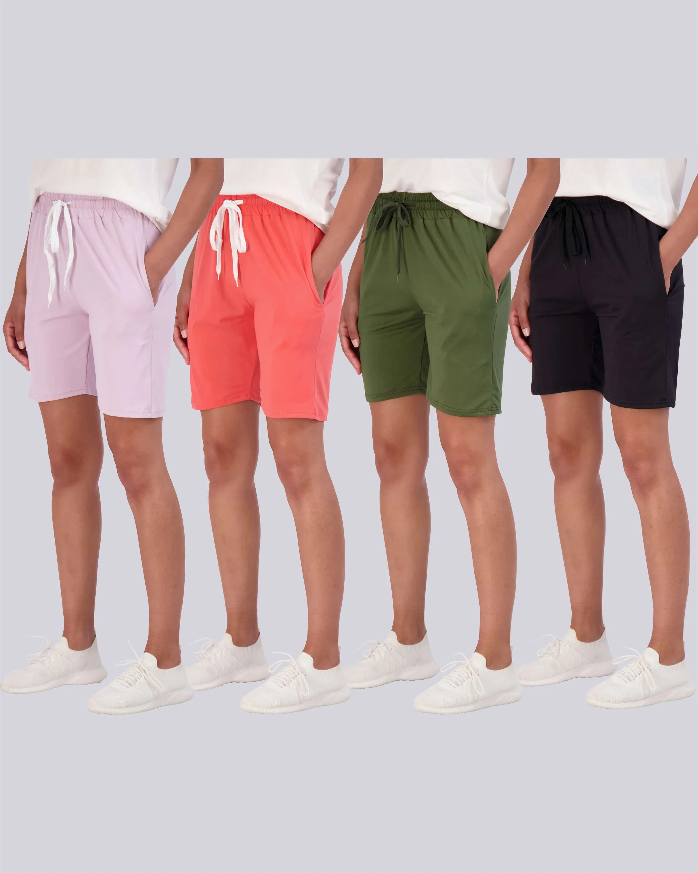 4 Pack: Women's 7 Bermuda Long High Waisted Shorts (Available in Plus Size)