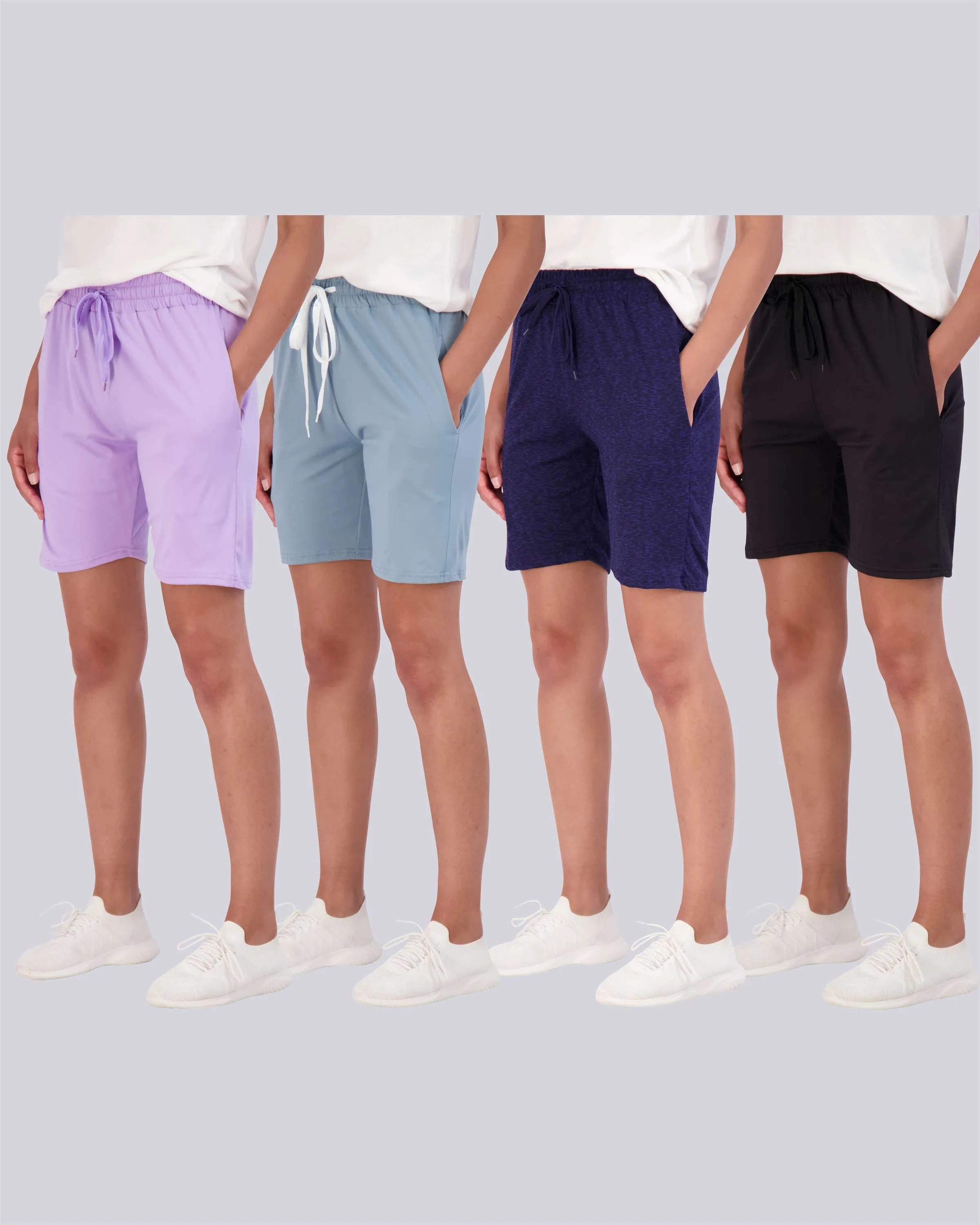 4 Pack: Women's 7 Bermuda Long High Waisted Shorts (Available in Plus Size)