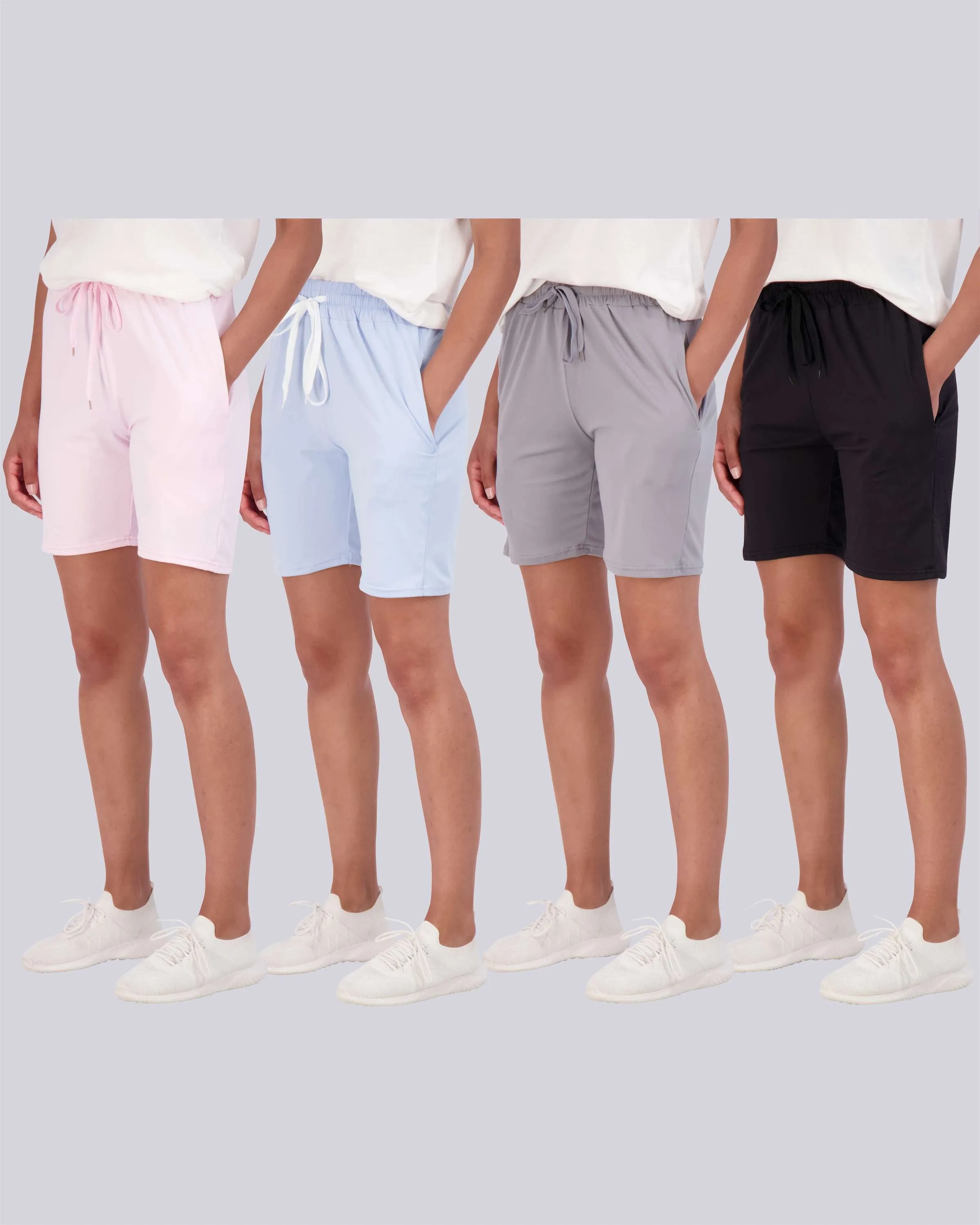 4 Pack: Women's 7 Bermuda Long High Waisted Shorts (Available in Plus Size)