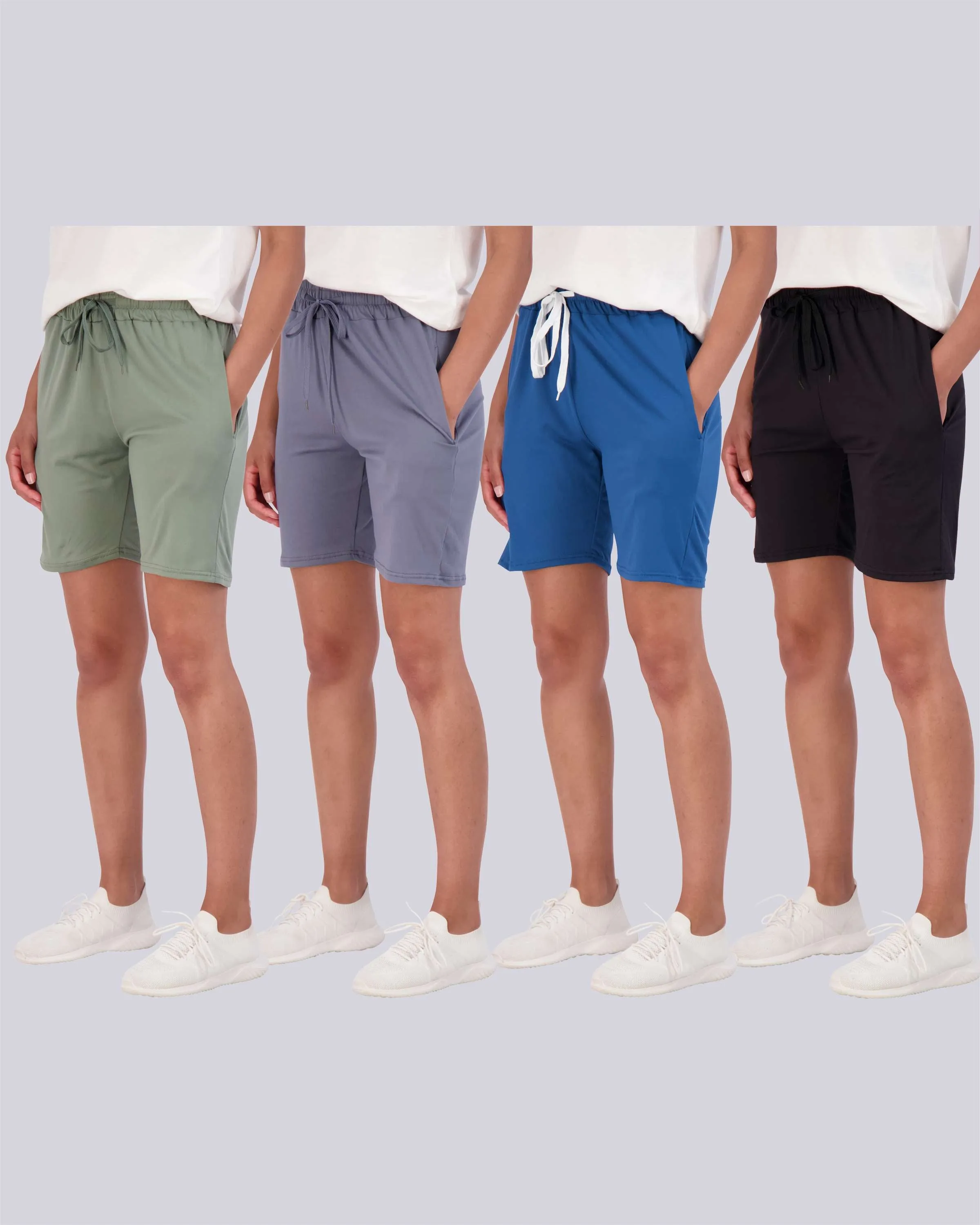 4 Pack: Women's 7 Bermuda Long High Waisted Shorts (Available in Plus Size)