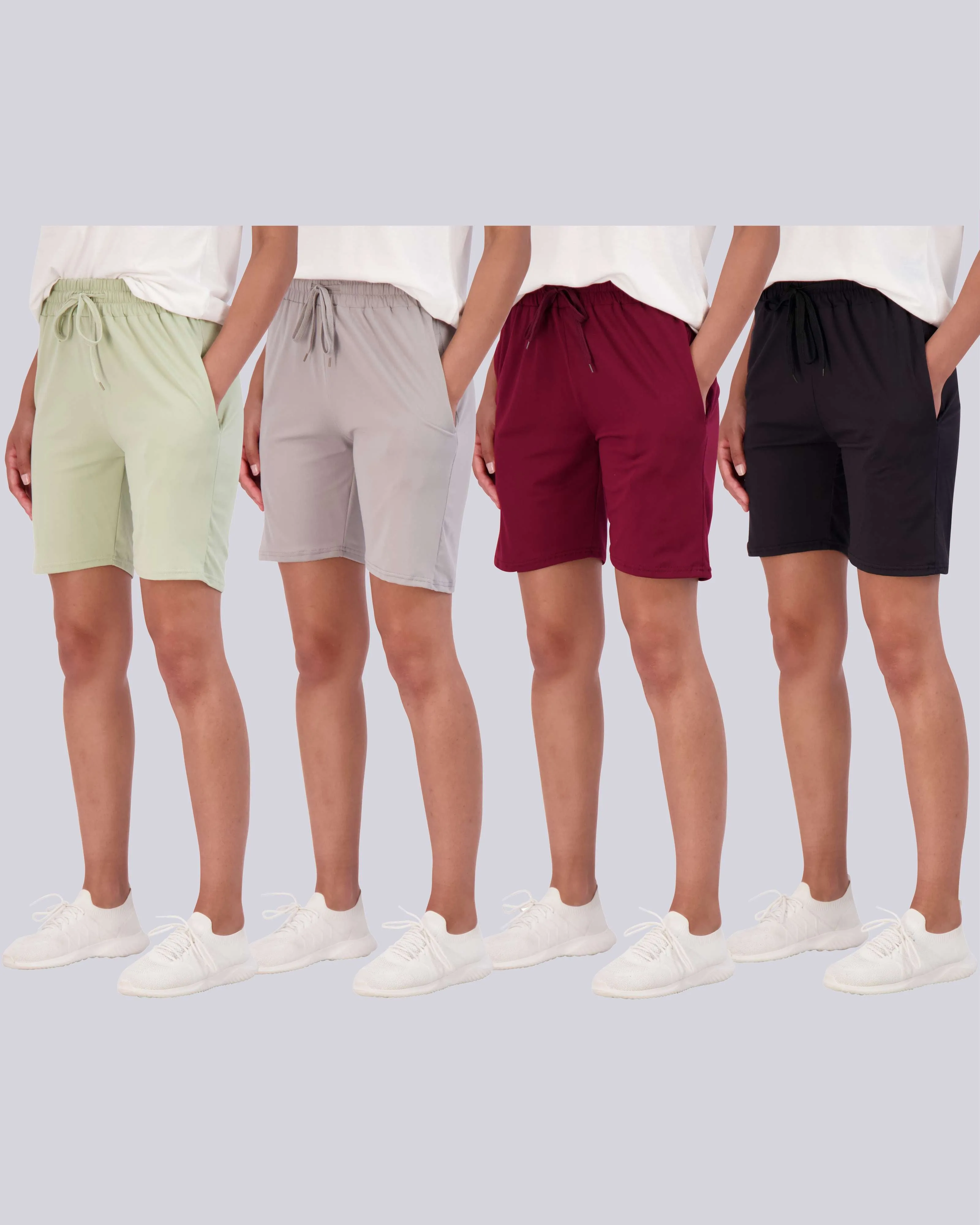 4 Pack: Women's 7 Bermuda Long High Waisted Shorts (Available in Plus Size)