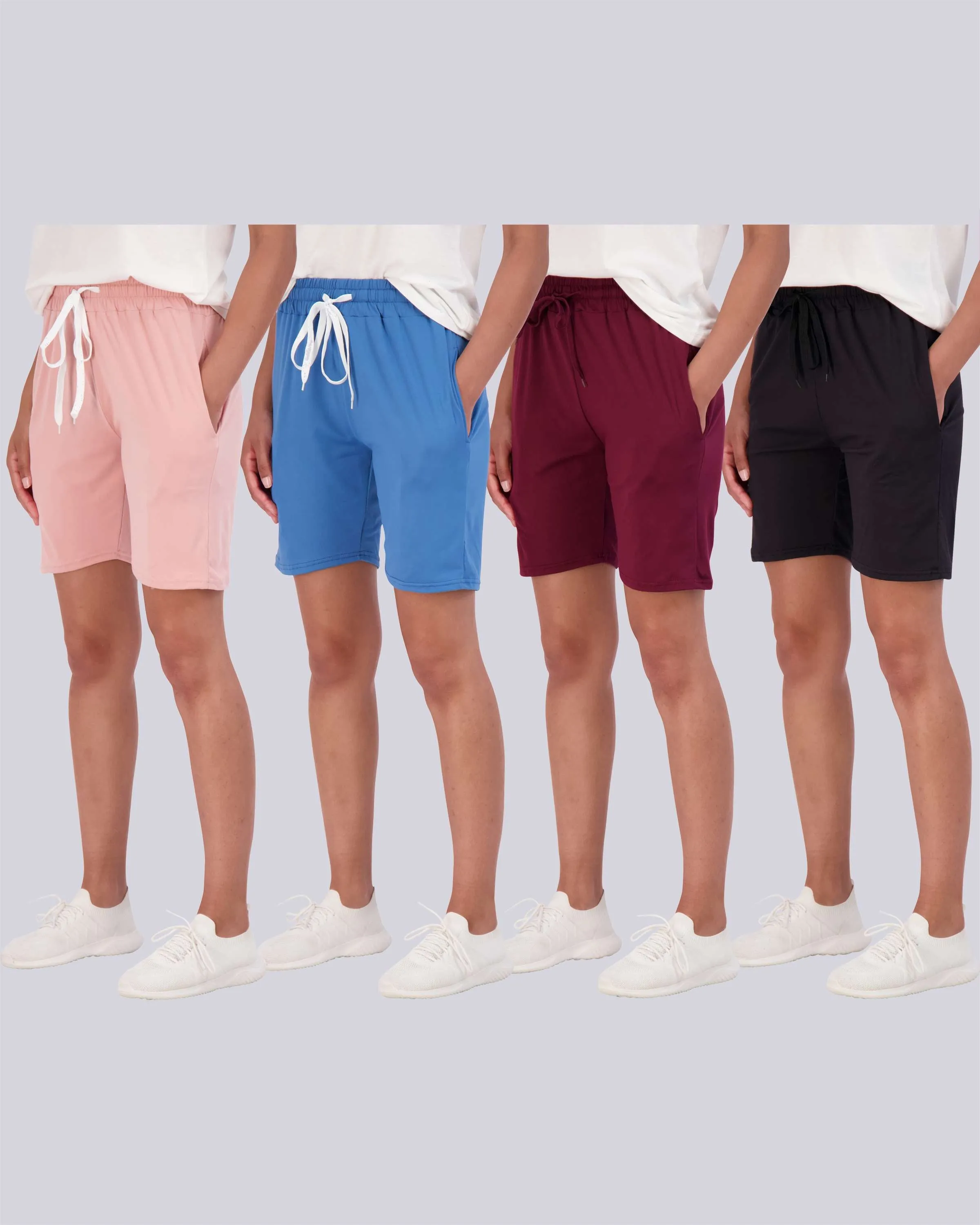 4 Pack: Women's 7 Bermuda Long High Waisted Shorts (Available in Plus Size)