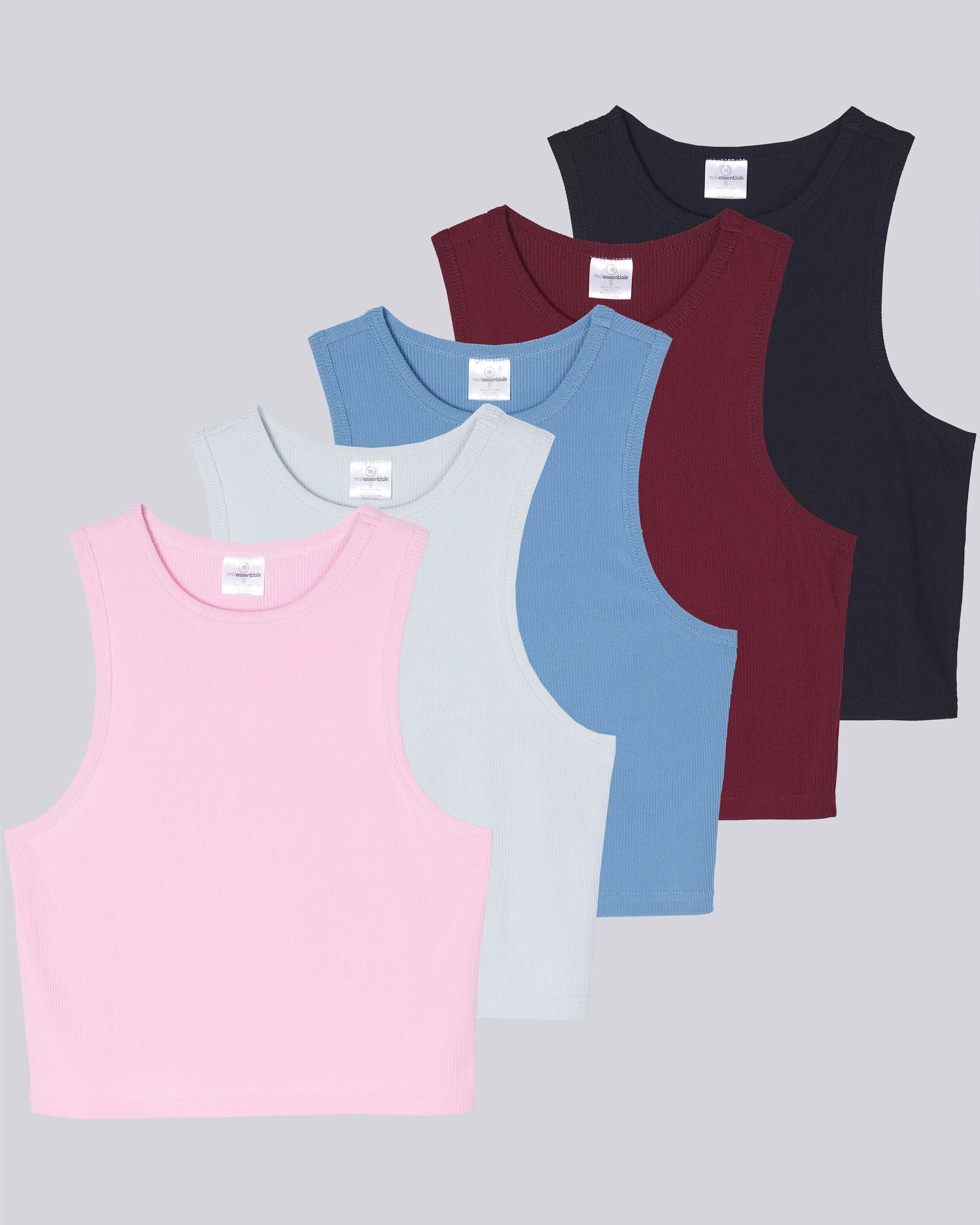 5 Pack: Women's Ribbed Sleeveless Cropped Tank Top