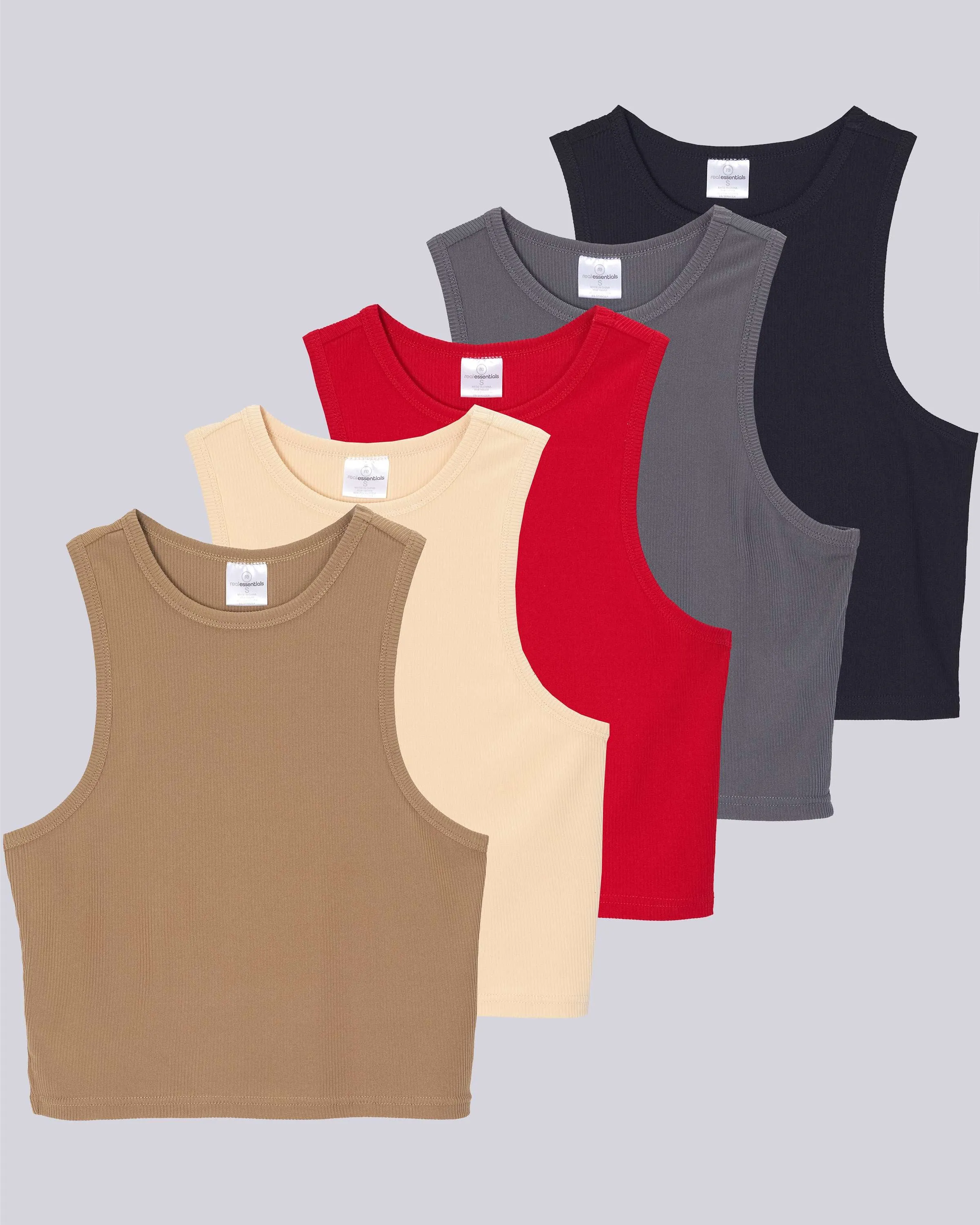 5 Pack: Women's Ribbed Sleeveless Cropped Tank Top