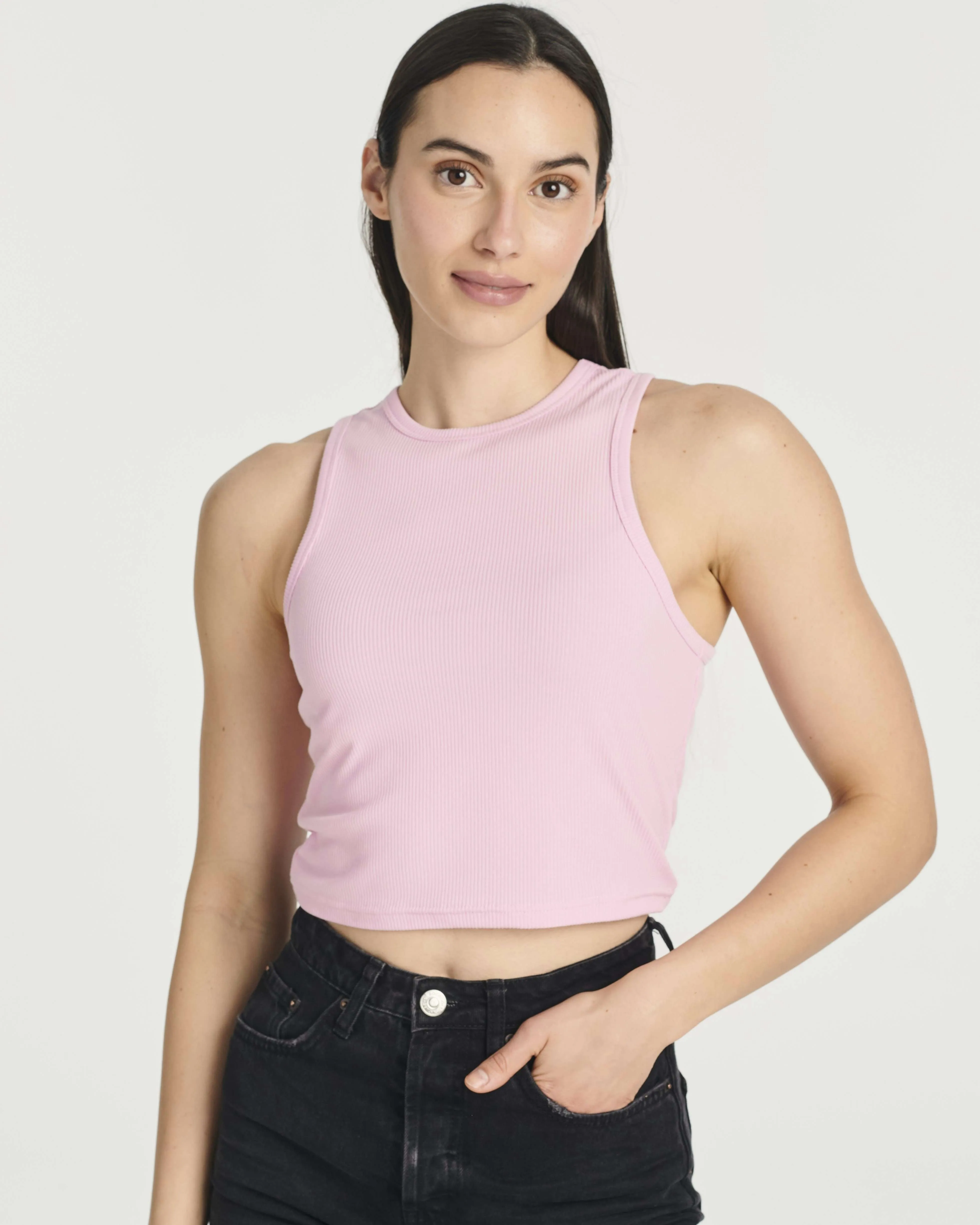 5 Pack: Women's Ribbed Sleeveless Cropped Tank Top