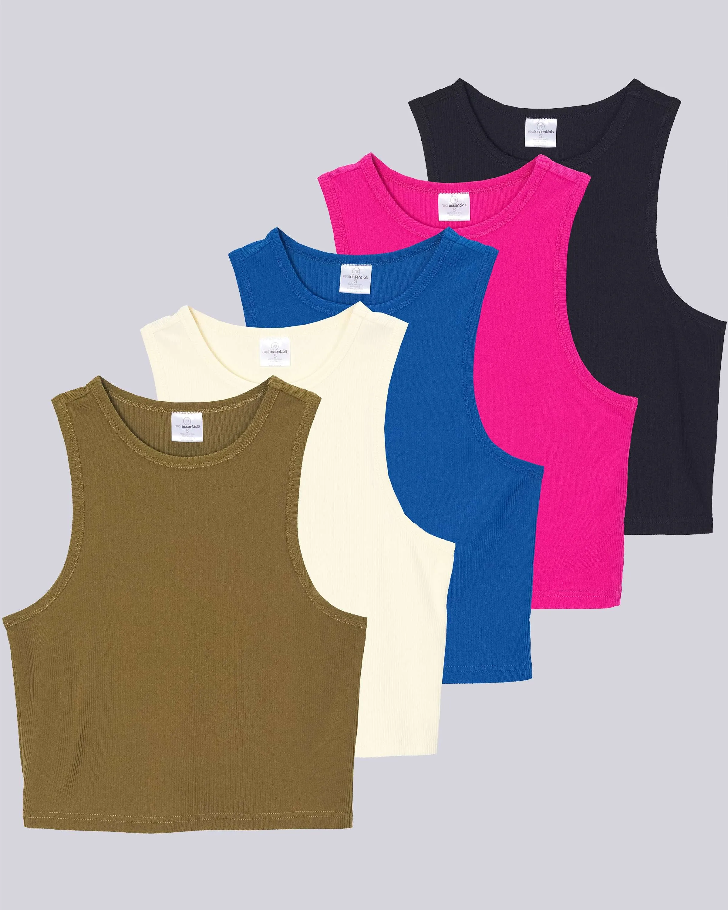 5 Pack: Women's Ribbed Sleeveless Cropped Tank Top