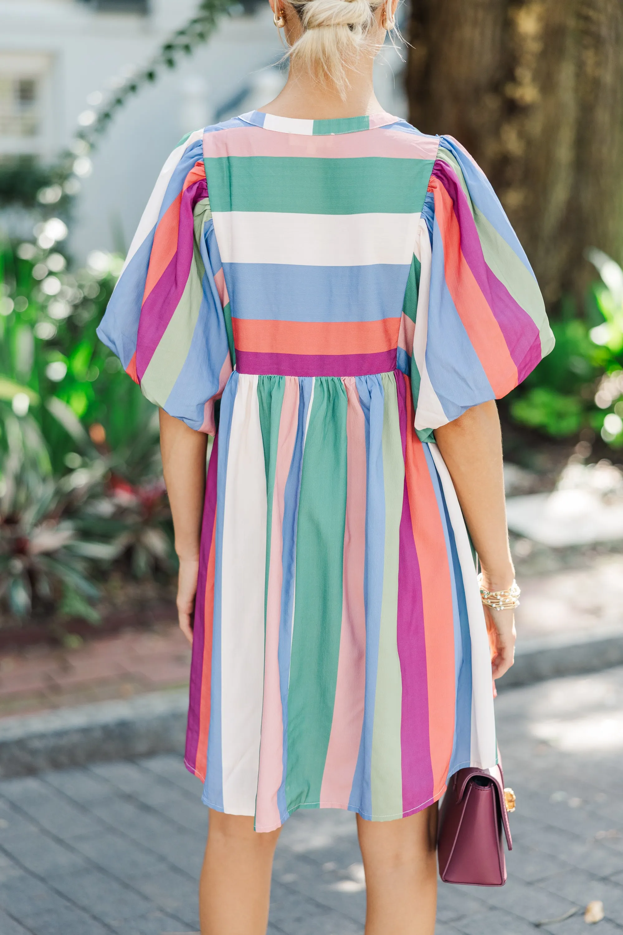 A Moment In Time Denim Blue Striped Babydoll Dress