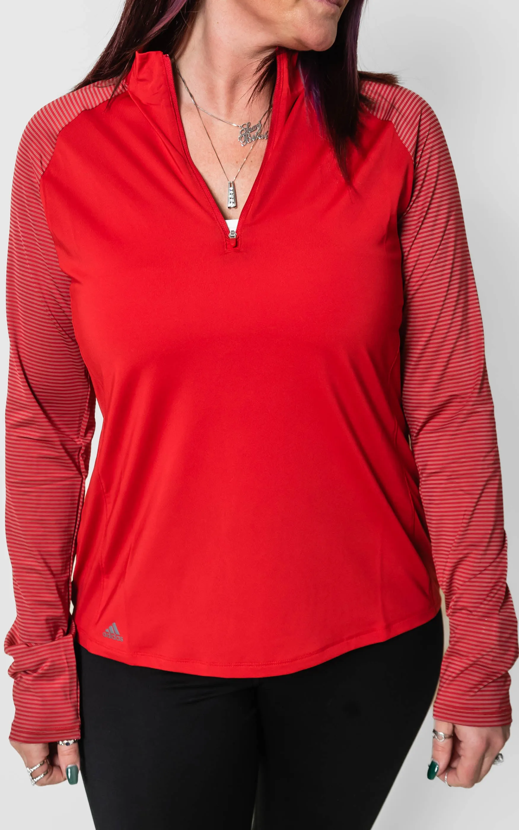 Adidas Women's Stripe Block Quarter-Zip Pullover** - Final Sale