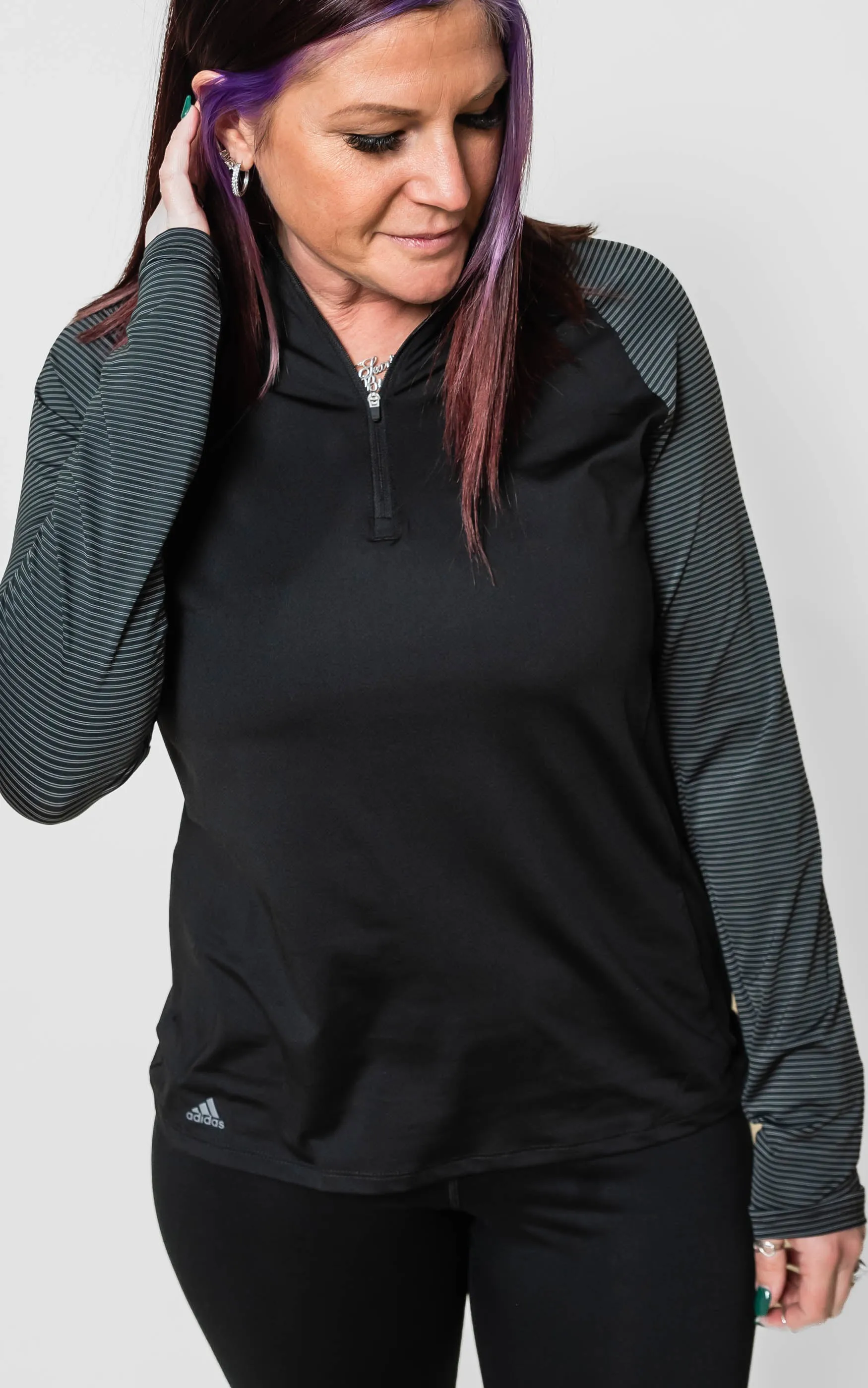 Adidas Women's Stripe Block Quarter-Zip Pullover** - Final Sale