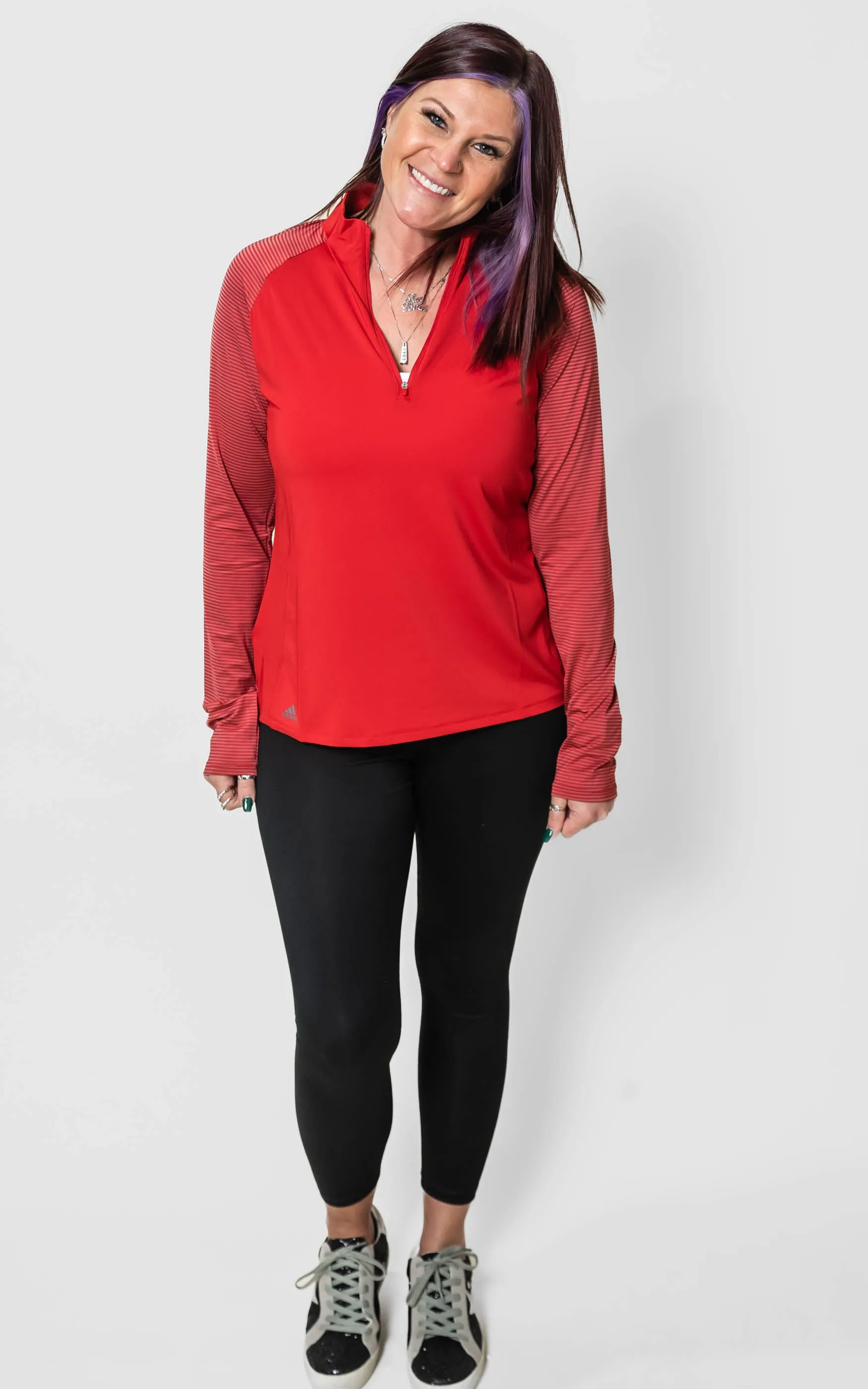 Adidas Women's Stripe Block Quarter-Zip Pullover** - Final Sale