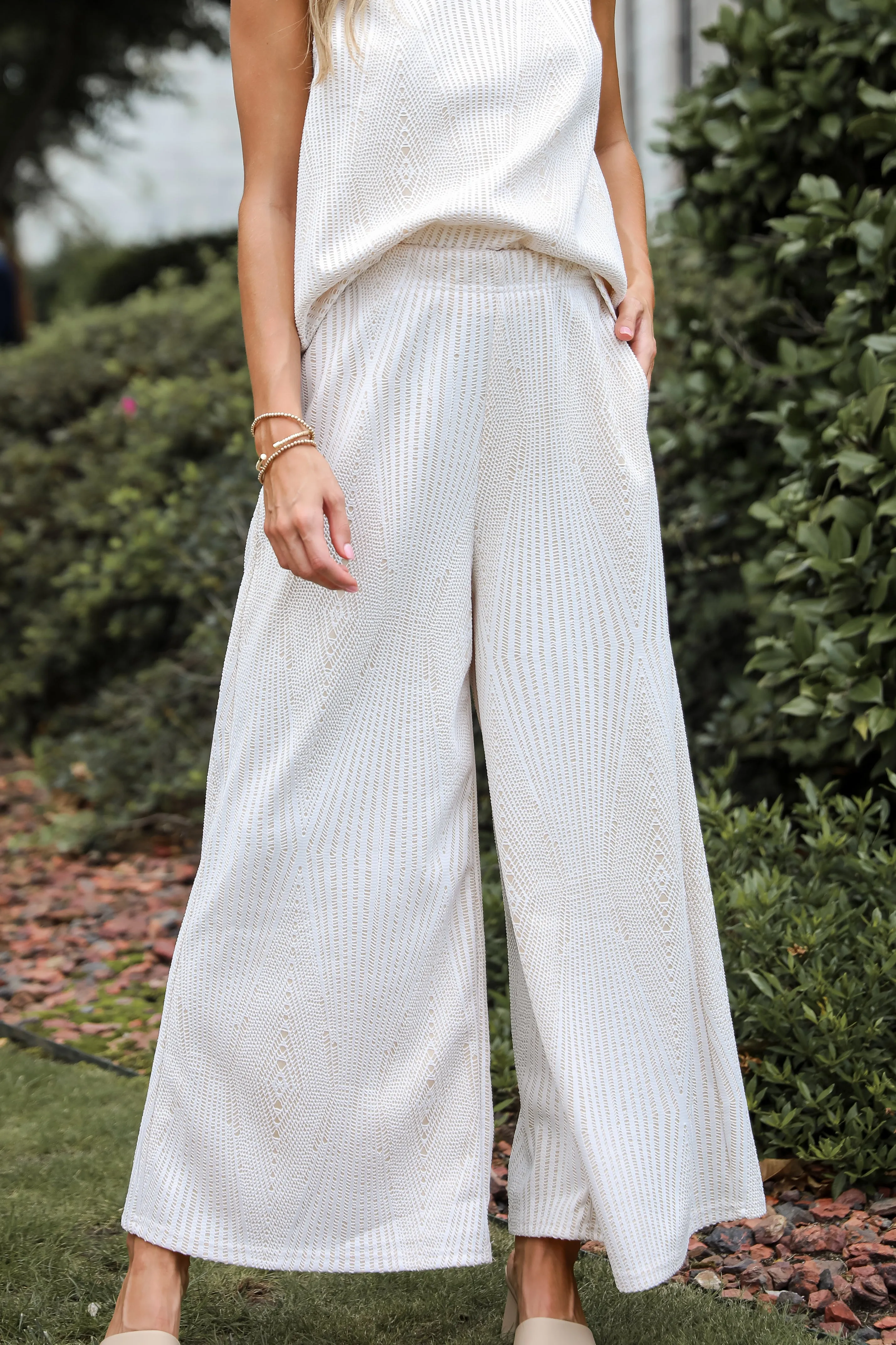 Aesthetic Aura Ivory Crochet Knit Pants