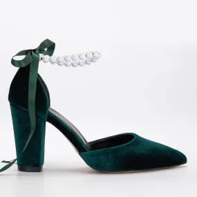 Agnes - Green Velvet Pearl Wedding Heels