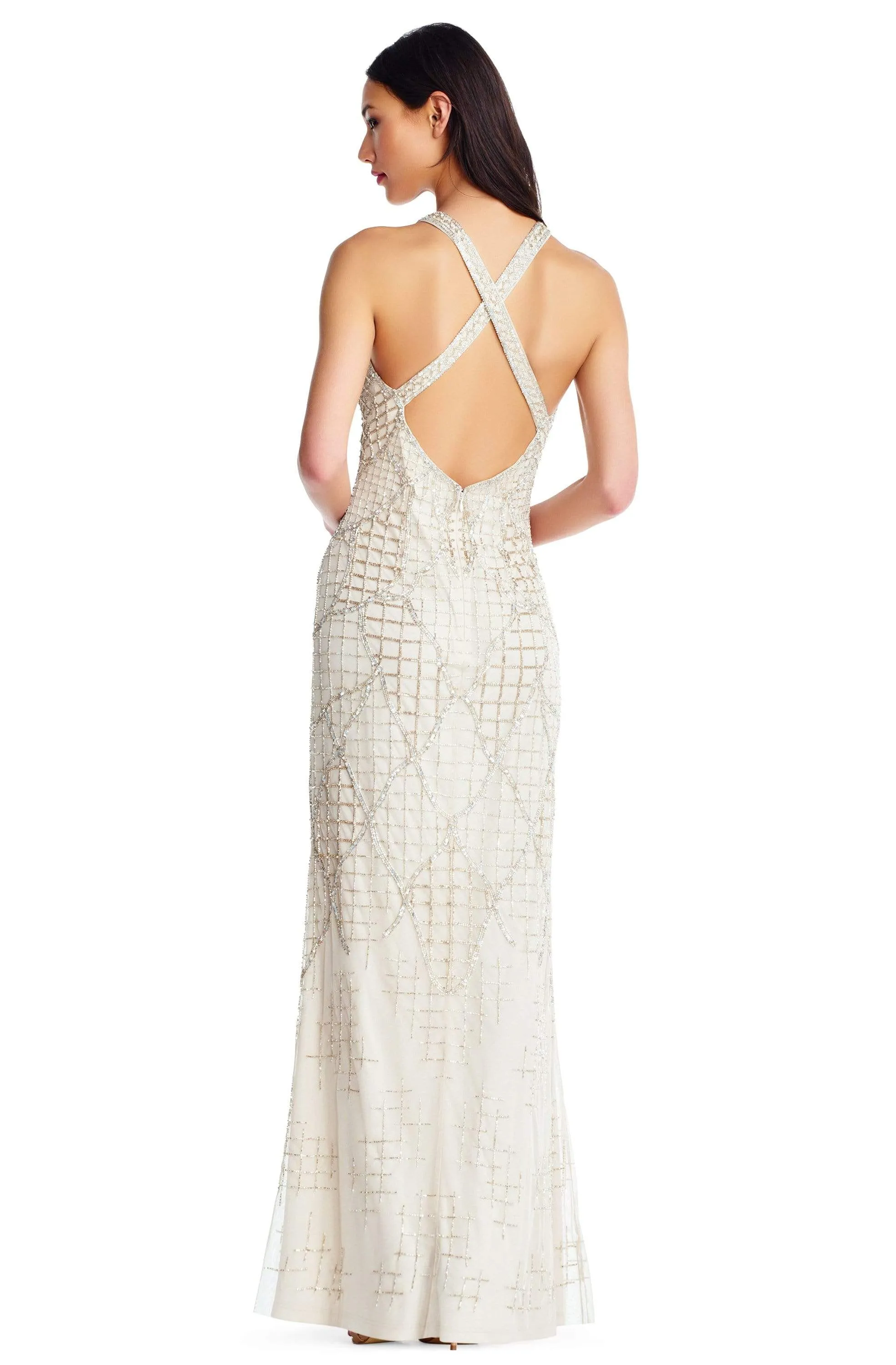 Aidan Mattox - MD1E202819 Lattice Beaded Gown with Criss Cross Back