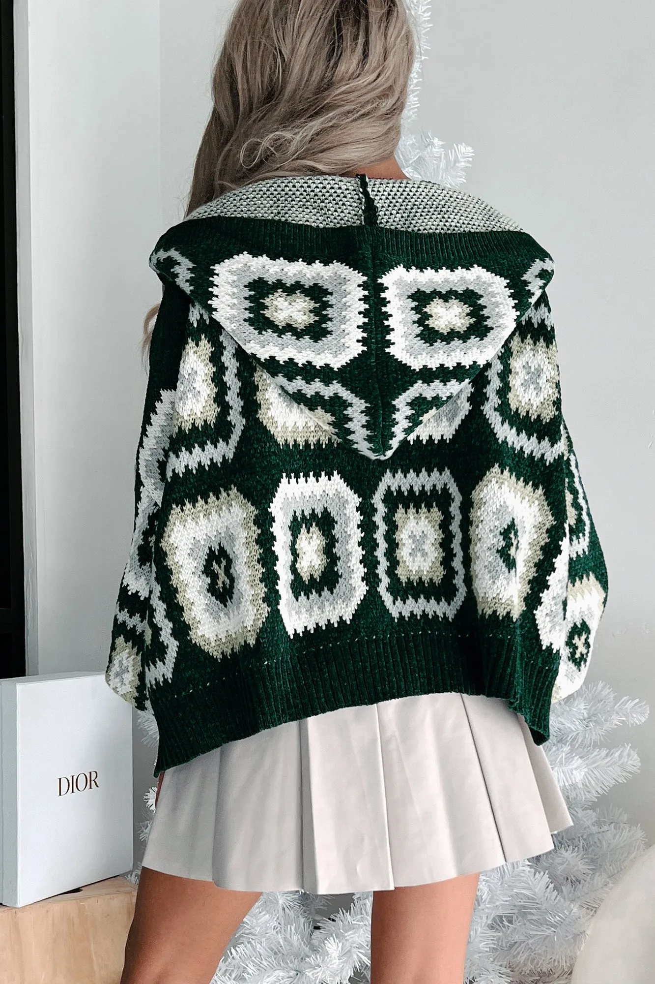 Ailyn Hooded Geometric Sweater (Deep Green/Multi)