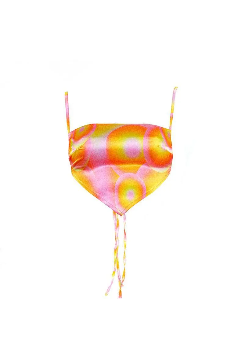 Albufeira Handkerchief Backless Crop Top in Orange Swirl