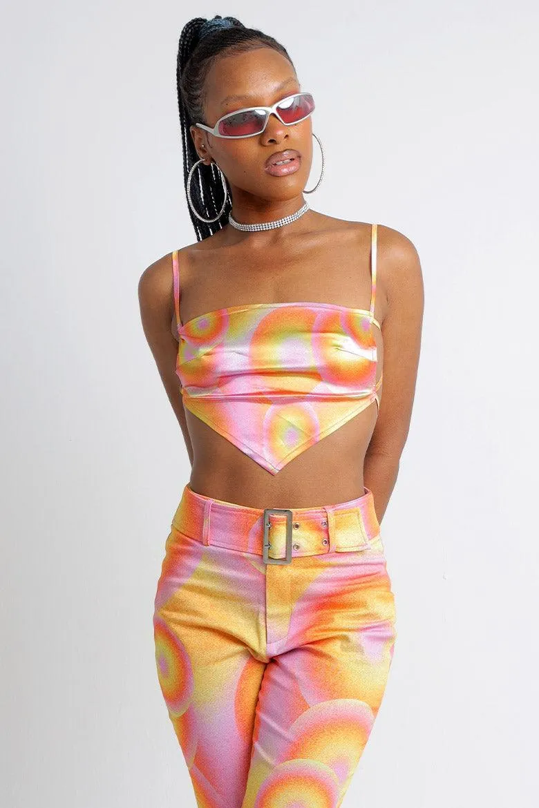 Albufeira Handkerchief Backless Crop Top in Orange Swirl