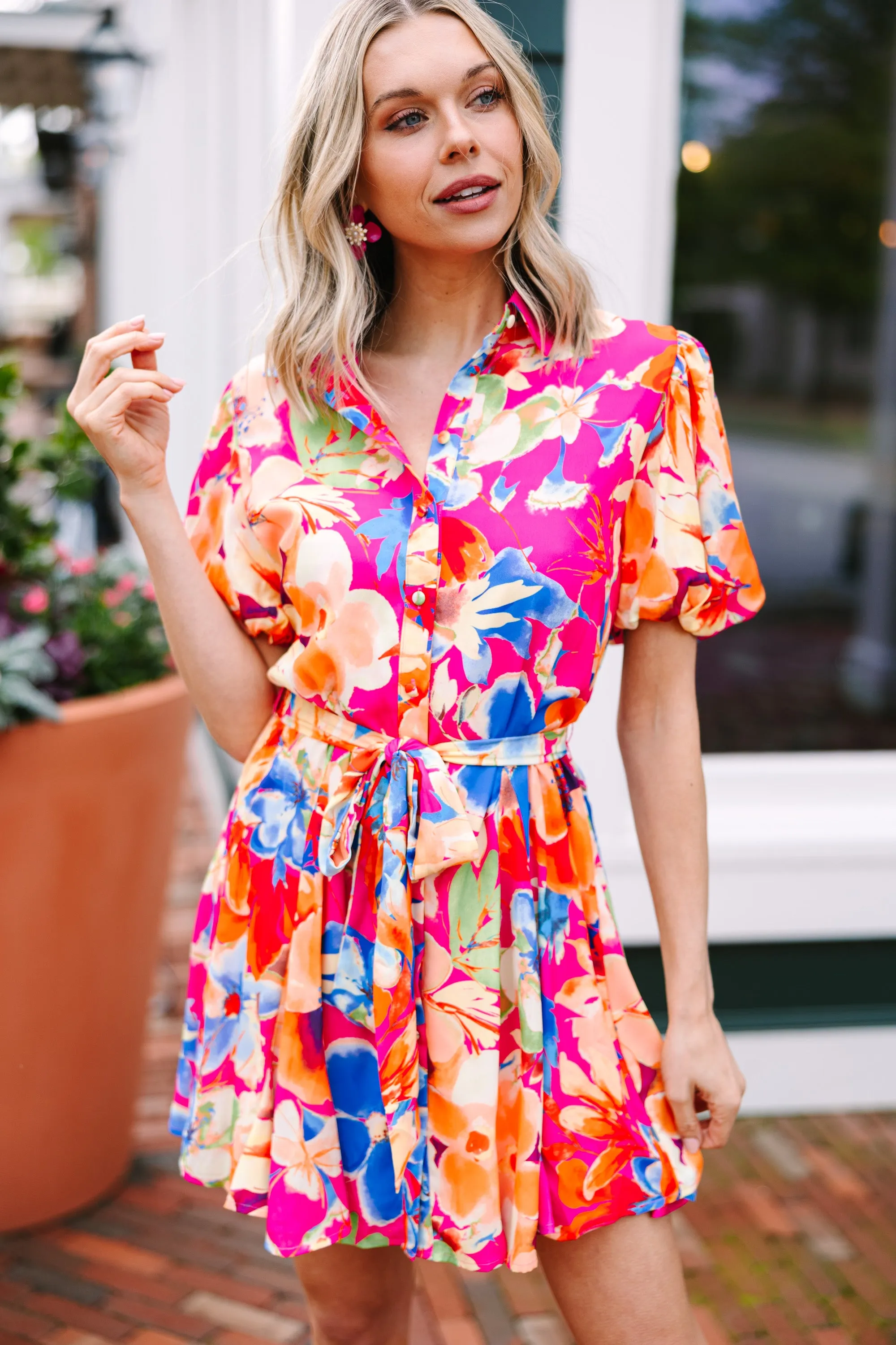 All For Fun Fuchsia Pink Floral Dress