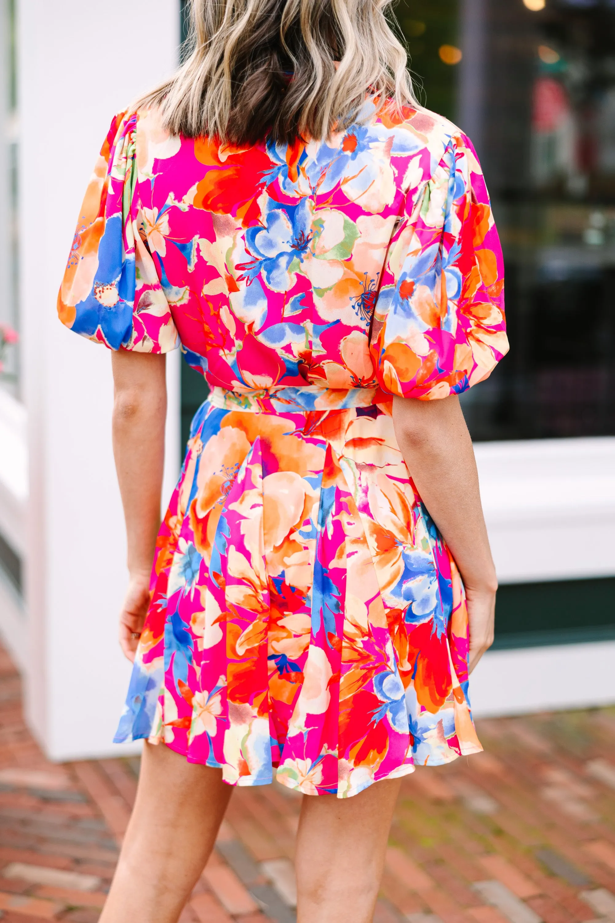 All For Fun Fuchsia Pink Floral Dress