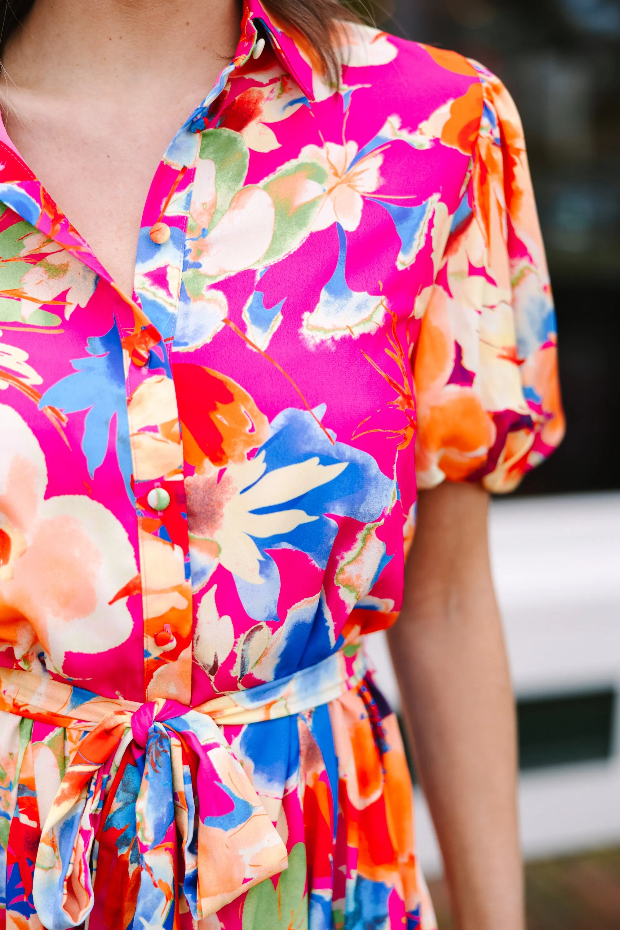 All For Fun Fuchsia Pink Floral Dress