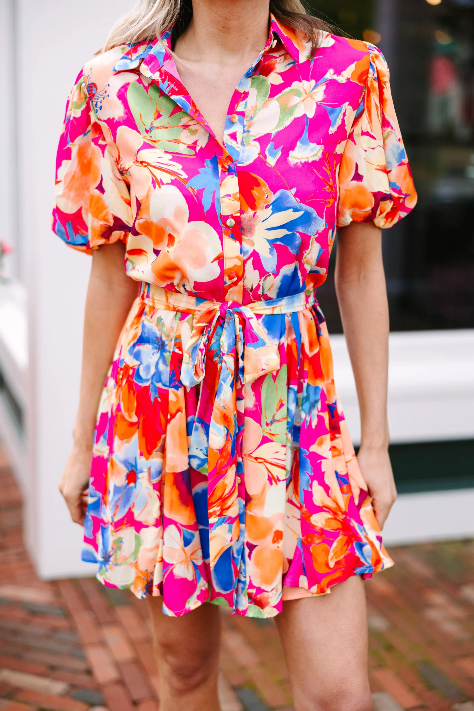 All For Fun Fuchsia Pink Floral Dress