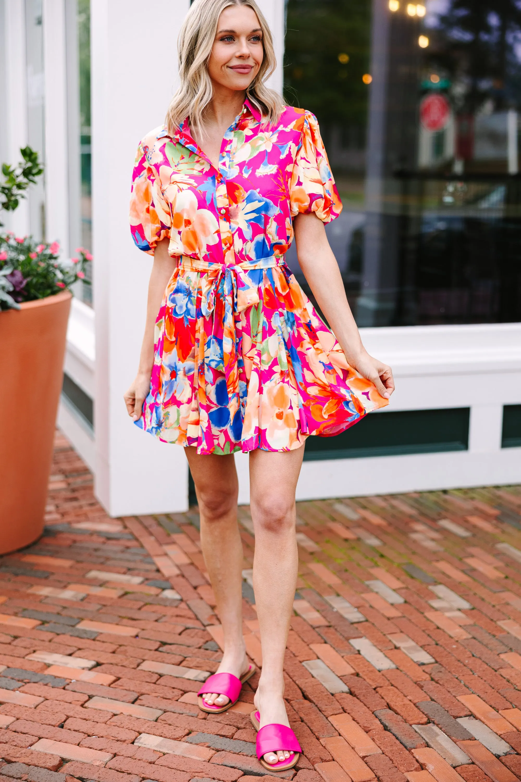 All For Fun Fuchsia Pink Floral Dress