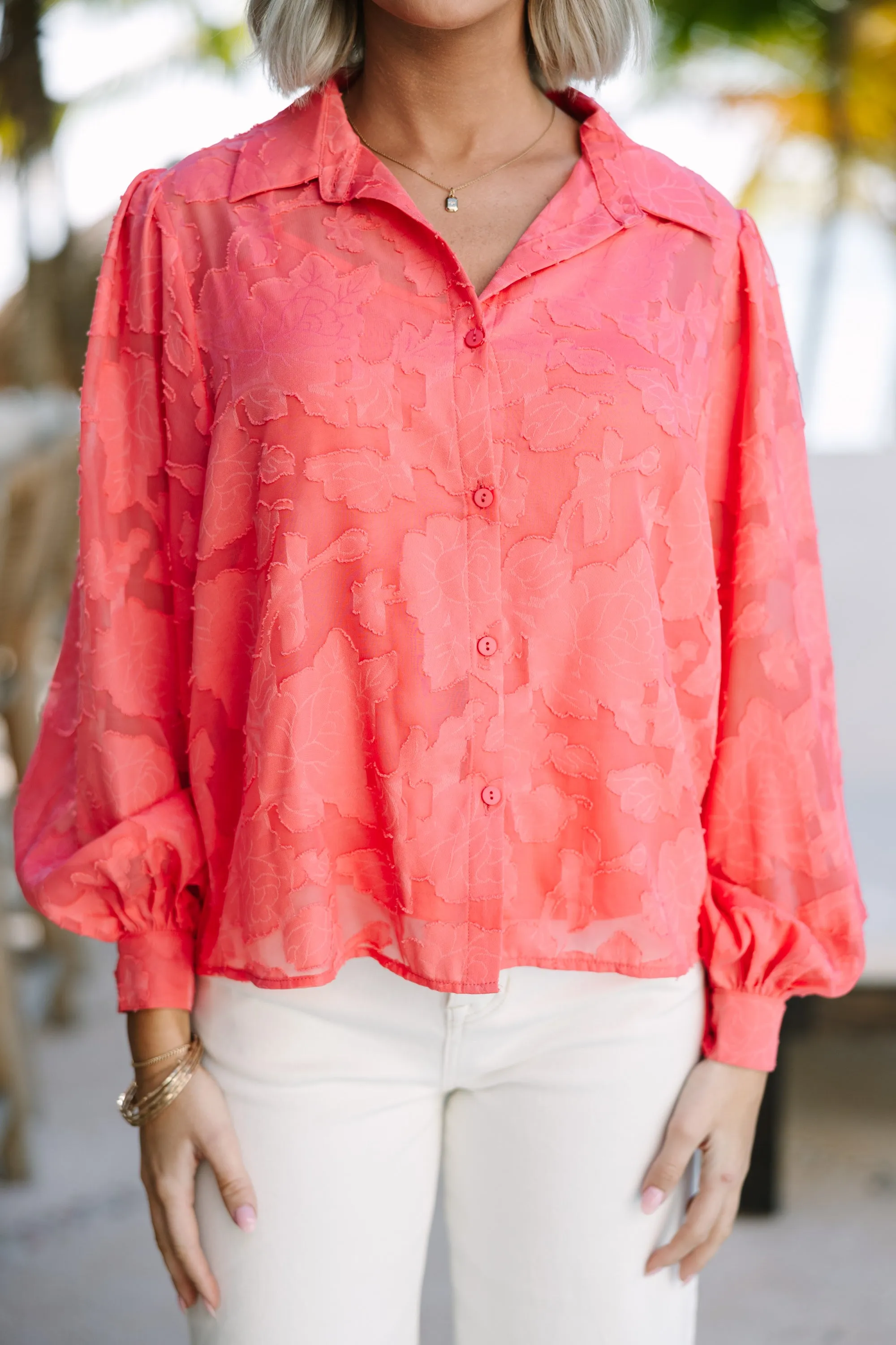 All In The Details Pink Textured Blouse