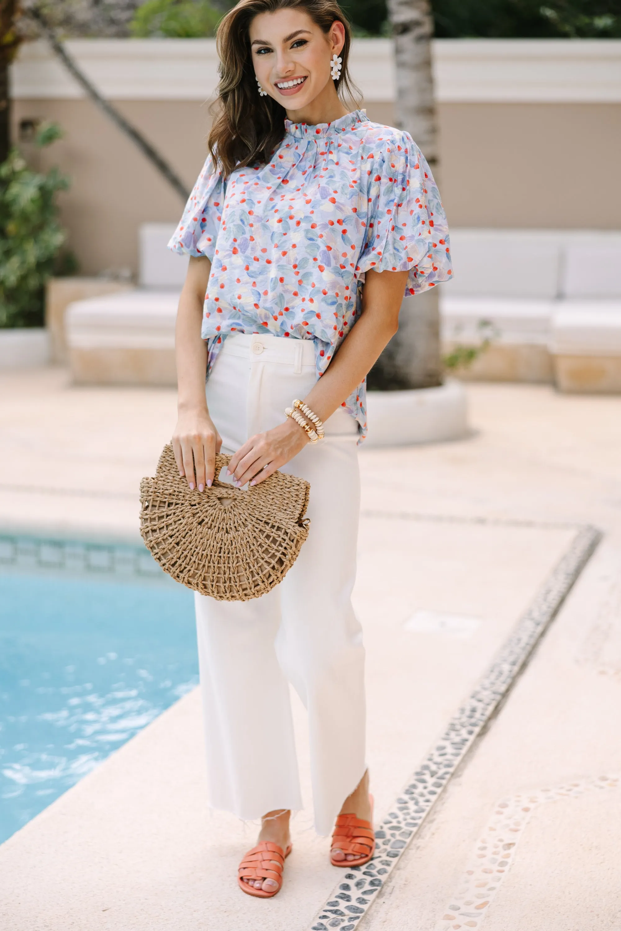 All The Fun Light Blue Floral Blouse