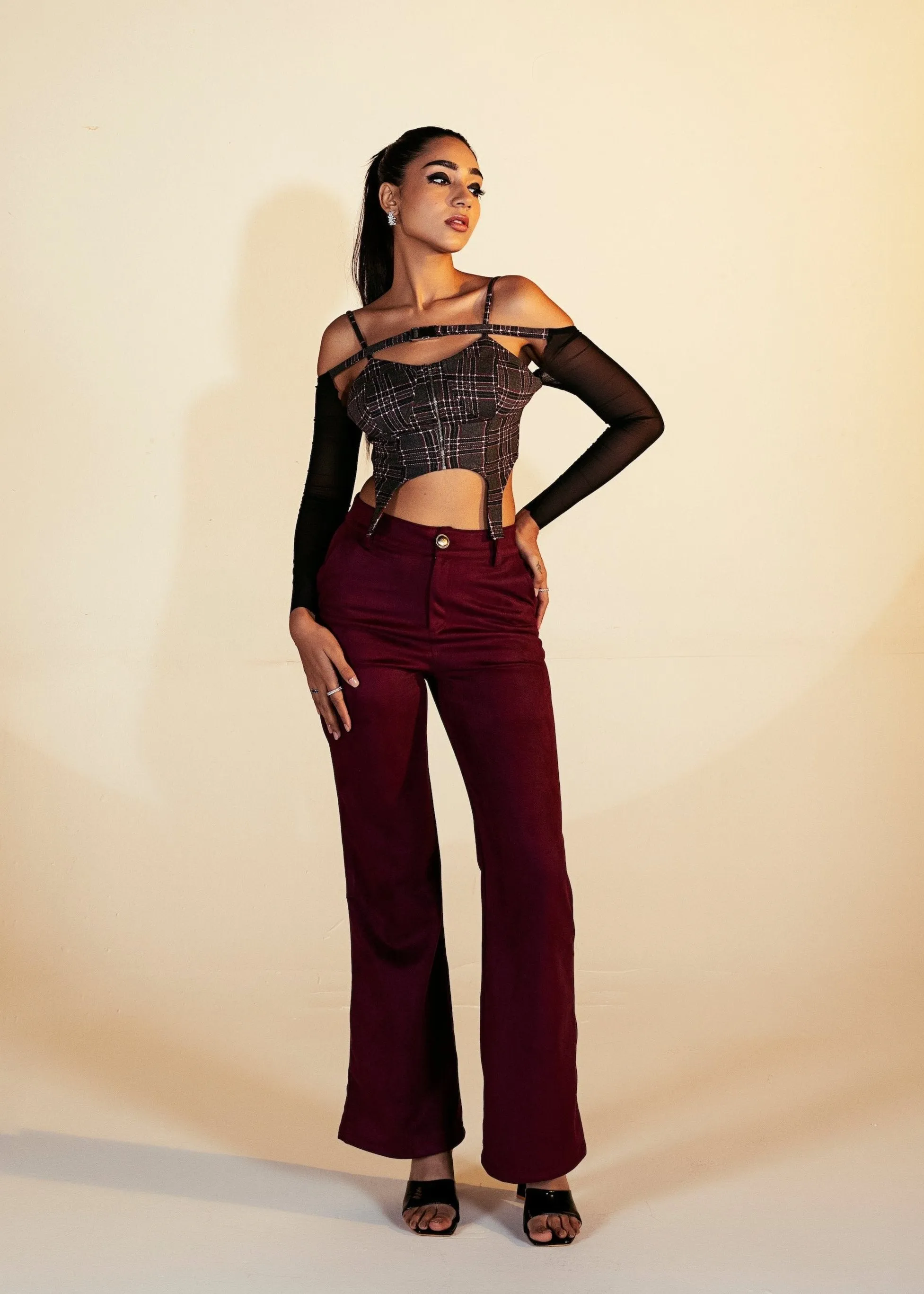 Amada Burgundy Faux Suede Flare Pants