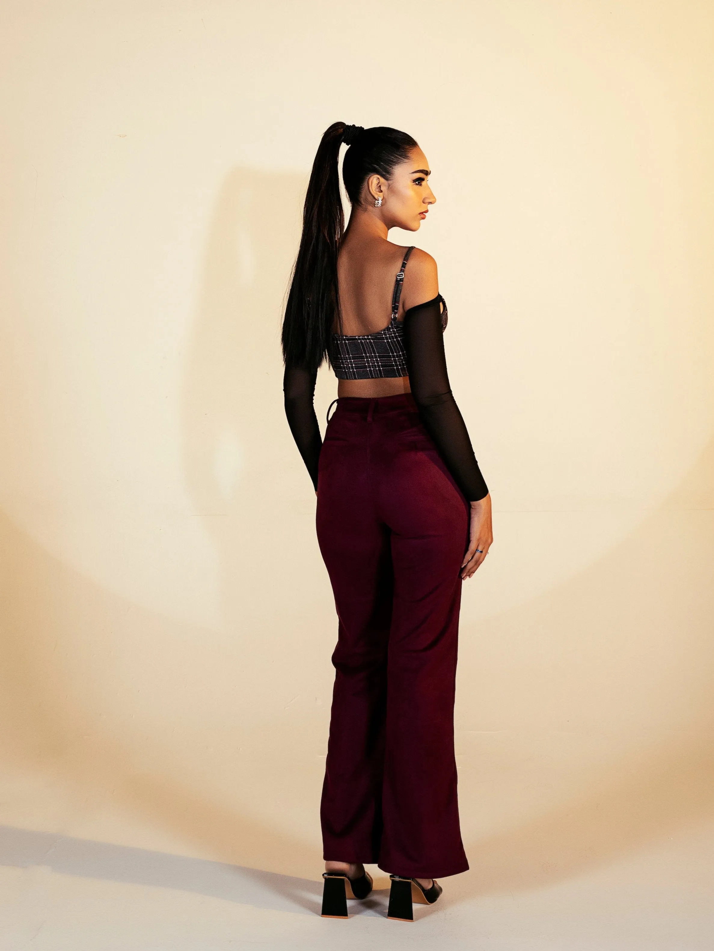 Amada Burgundy Faux Suede Flare Pants