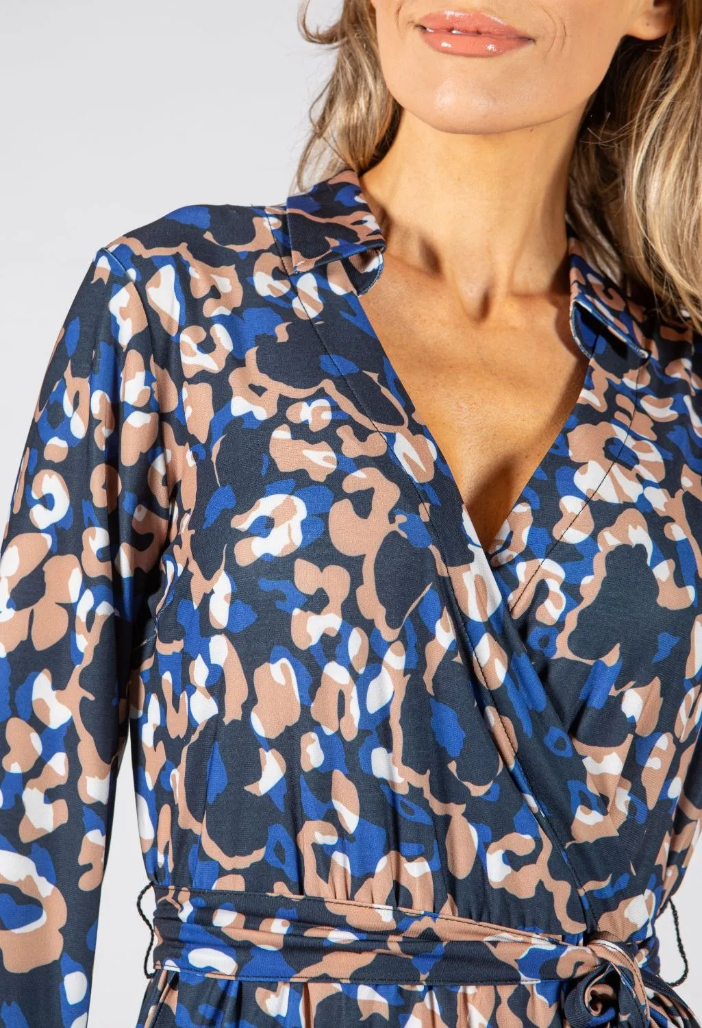 Animal Print 3/4 Sleeve Wrap Dress