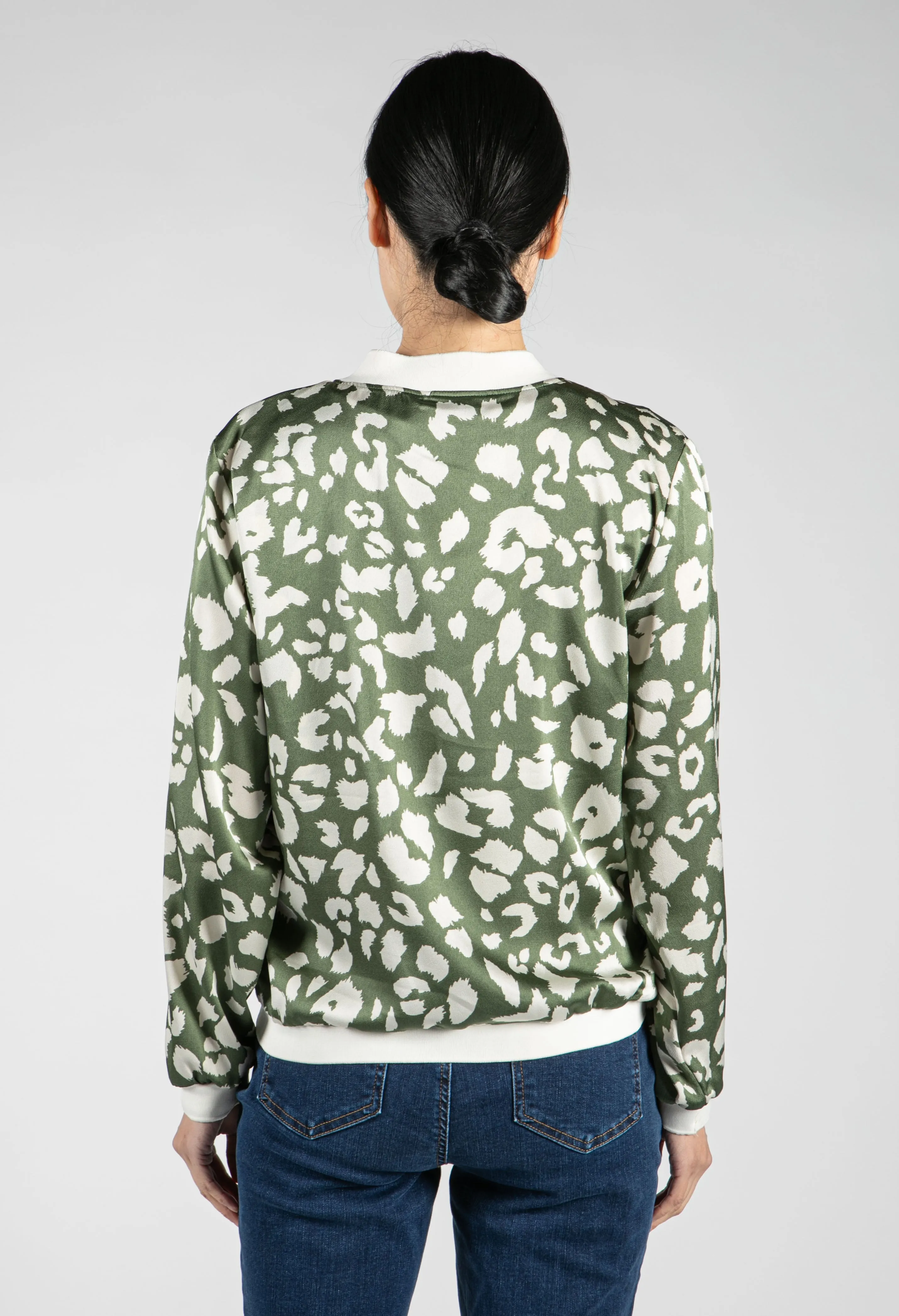 Animal Print Bomber Jacket in Sage