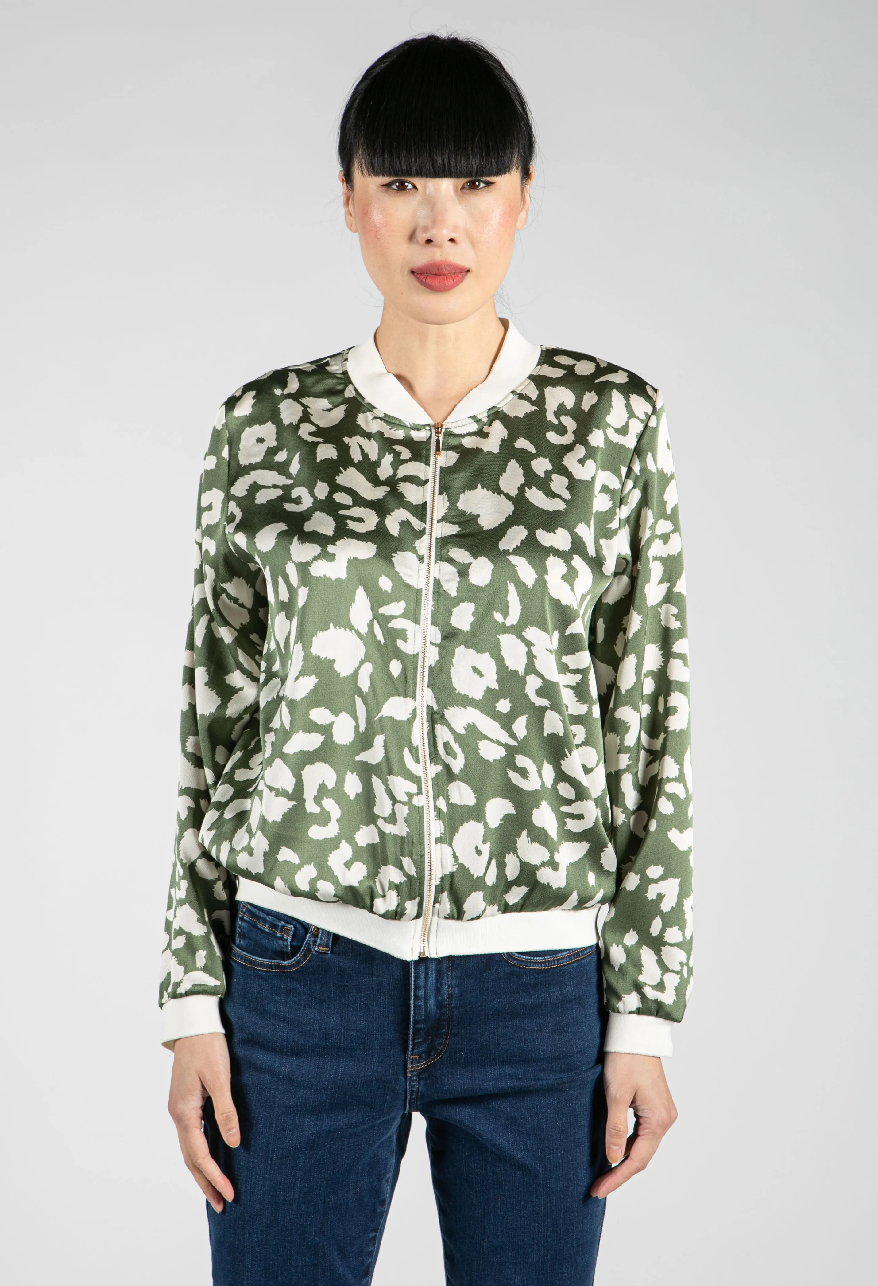 Animal Print Bomber Jacket in Sage