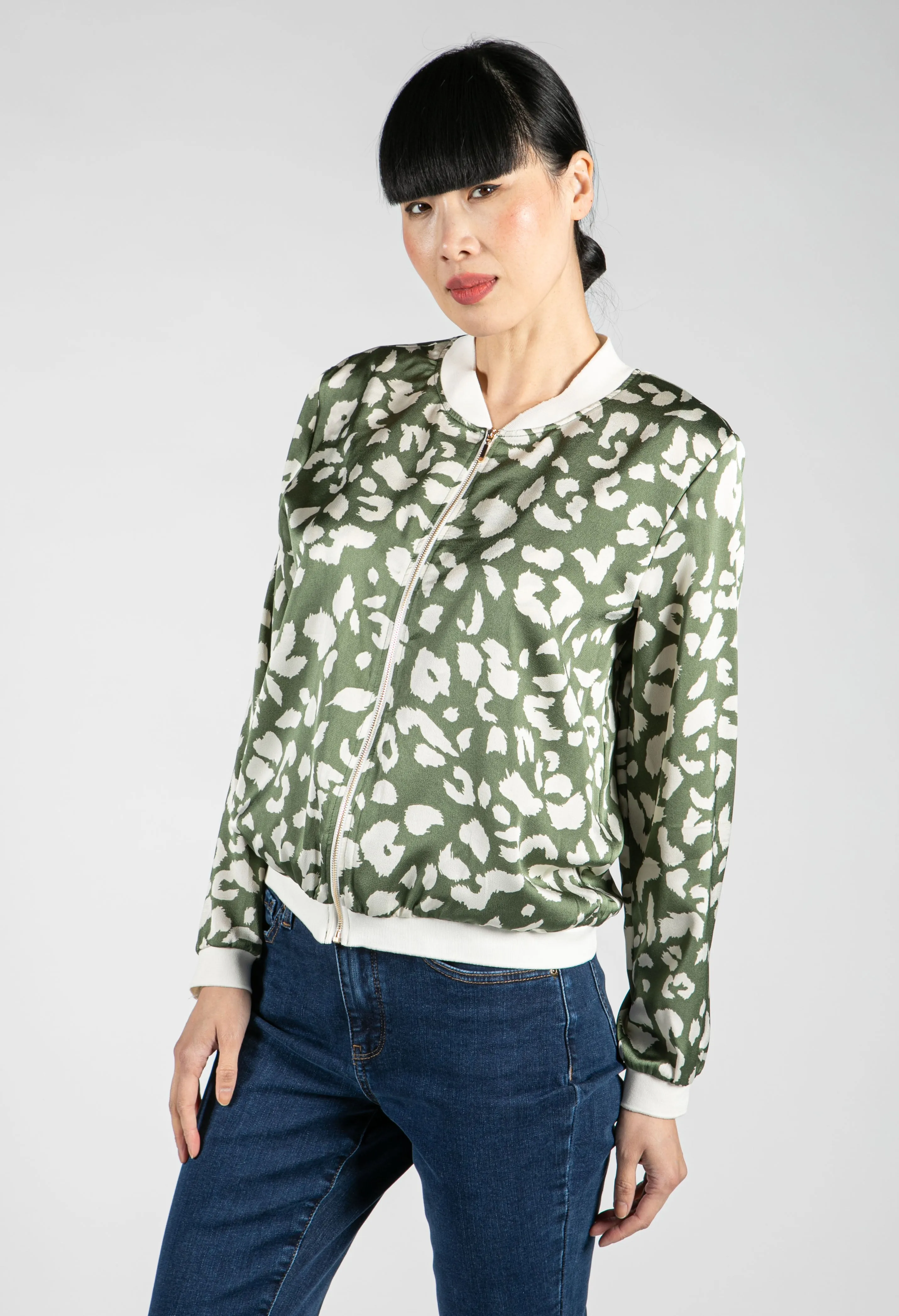 Animal Print Bomber Jacket in Sage