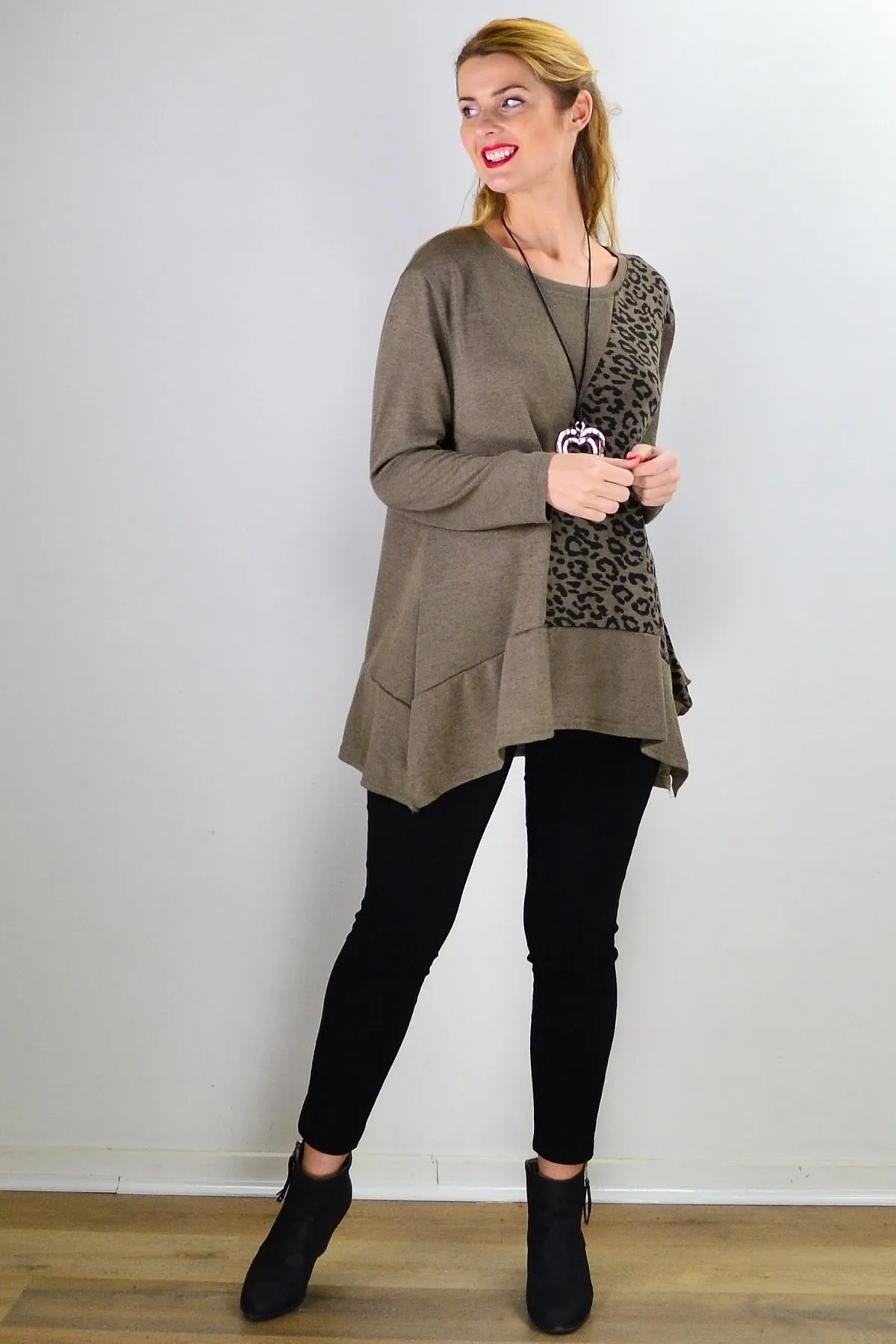 Animal Print Brown Tunic Top