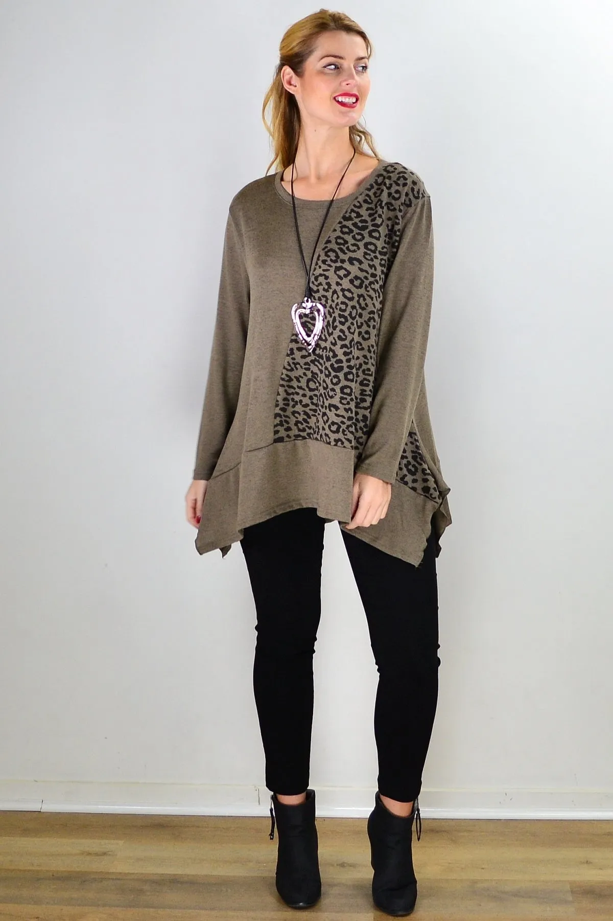 Animal Print Brown Tunic Top